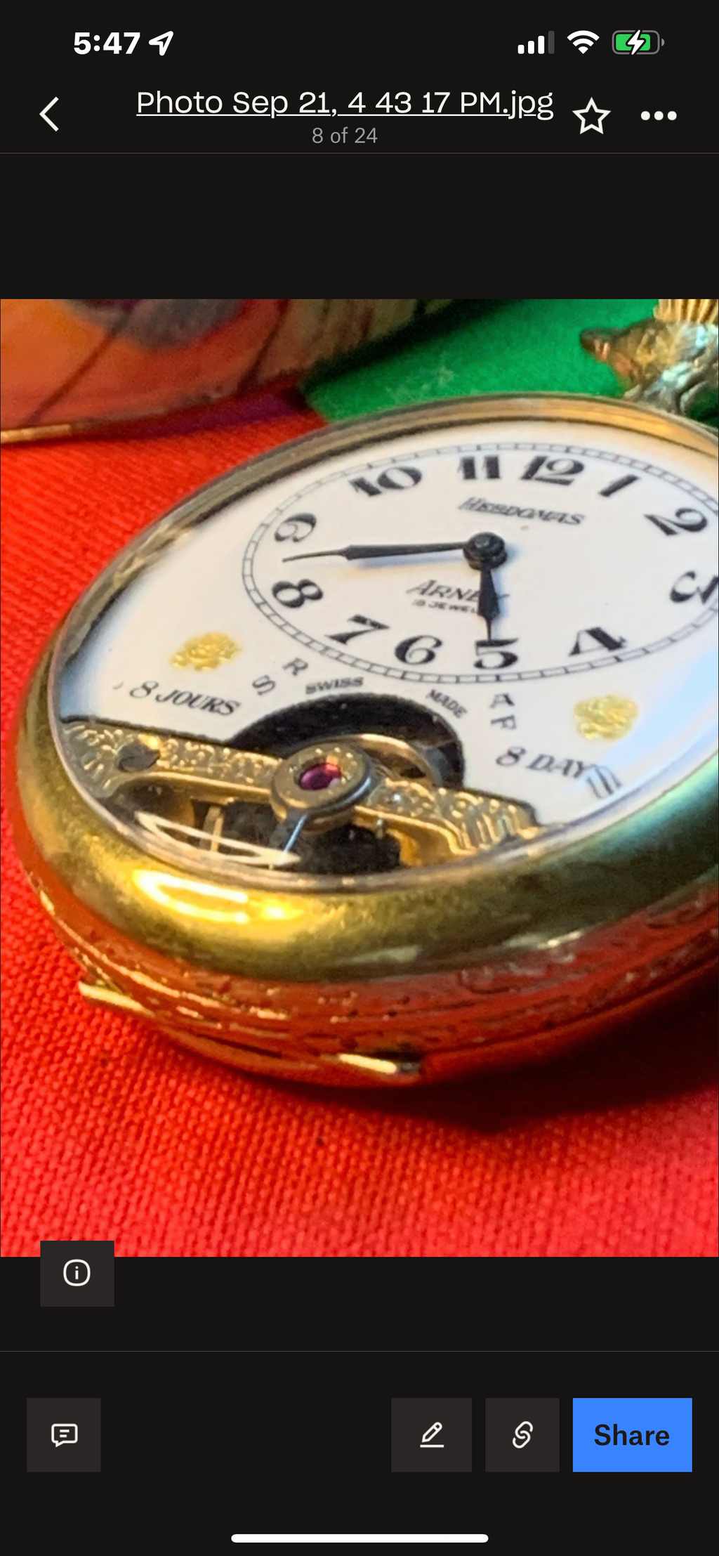 #65 Vintage 1920s Amazing Collector’s Visible Mechanism Arnex 8 Day 15 Jewel Pocket Watch