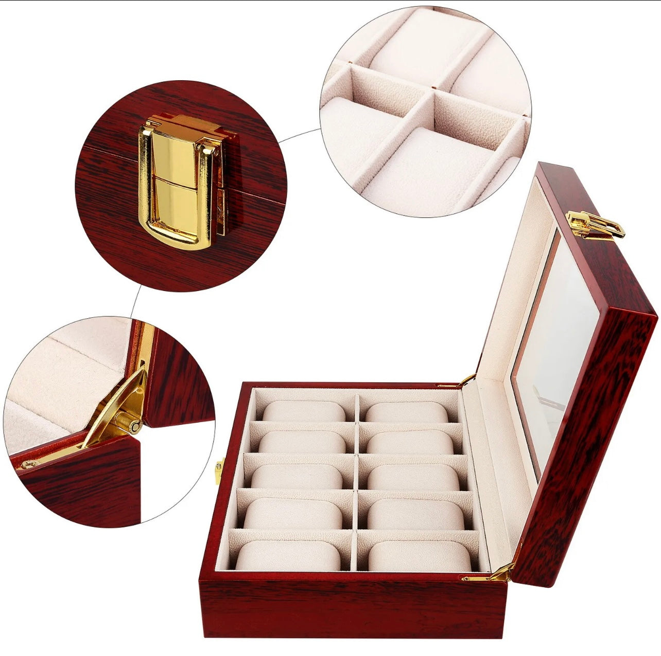 New 10 Slots Wooden Watch Display Case Jewelry Collection Storage Holder Box