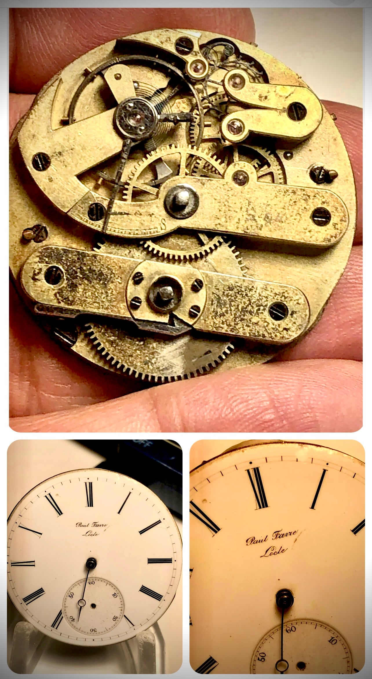 #850M ANTIQUE 37mm PAUL FANRE LOCLE KEY WIND POCKET WATCH MOVEMENT