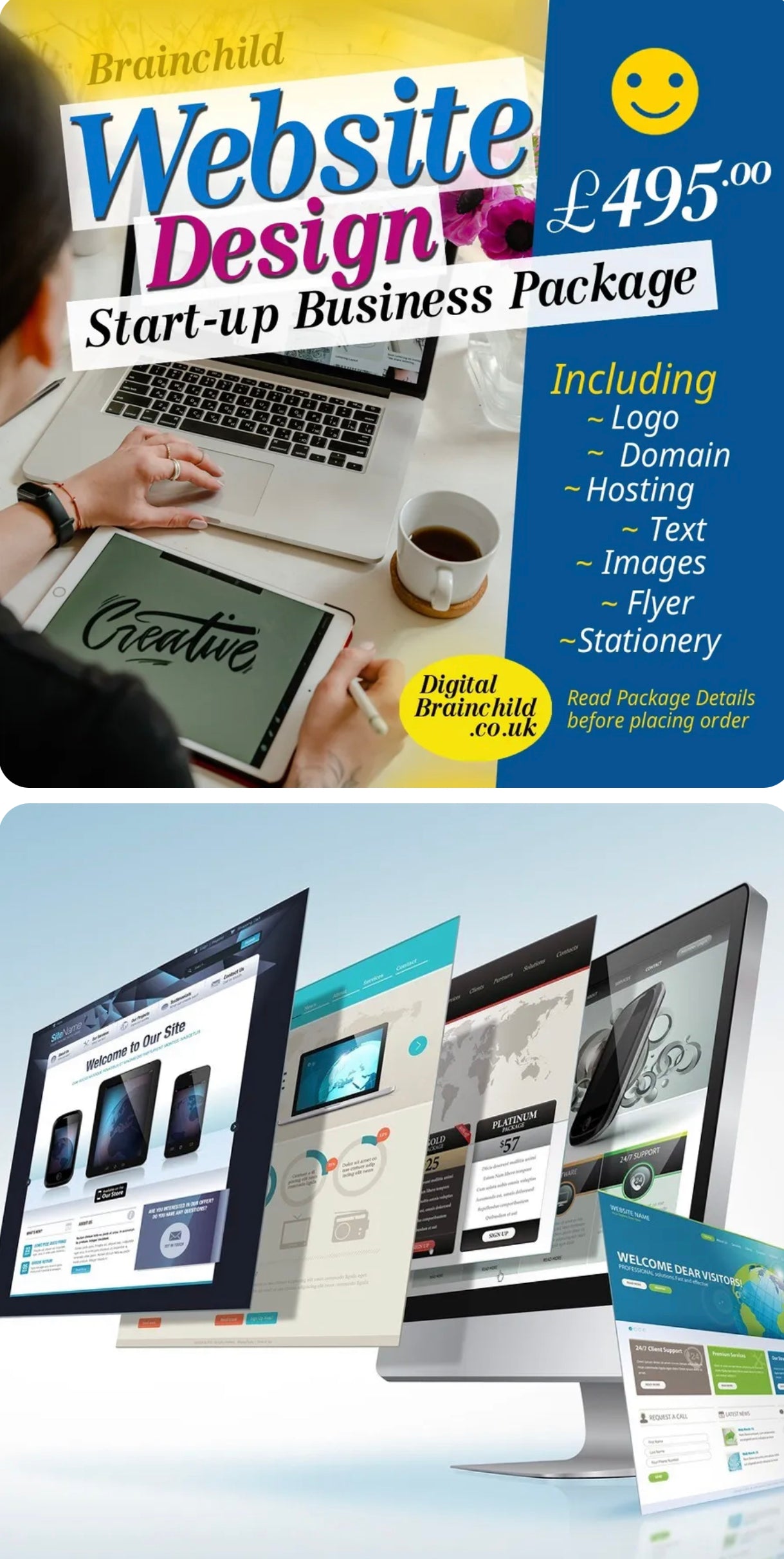 Website Design Package for Startup Business; Domain, host, logo, flyer, etc.