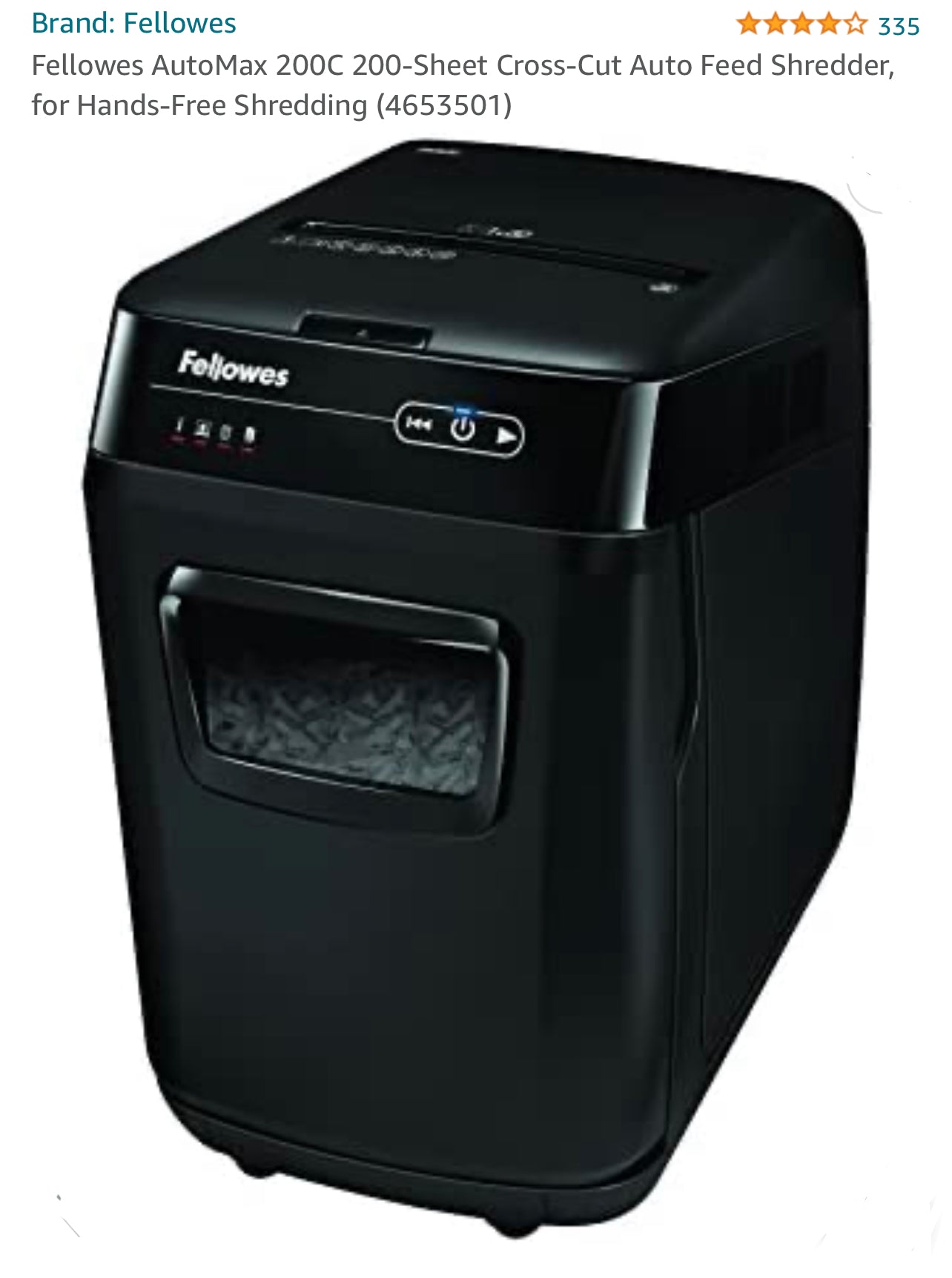 Fellowes AutoMax 200C 200-Sheet Cross-Cut Auto Feed Shredder, for Hands-Free Shredding