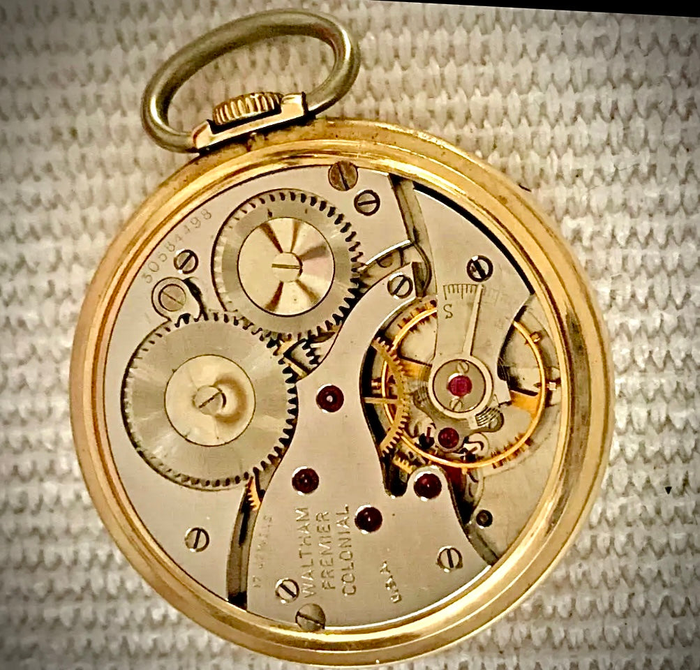 #812 VINTAGE 1940 WALTHAM PREMIER COLONIAL 12S POCKET WATCH 10K Gold Filled 17 JEWELS