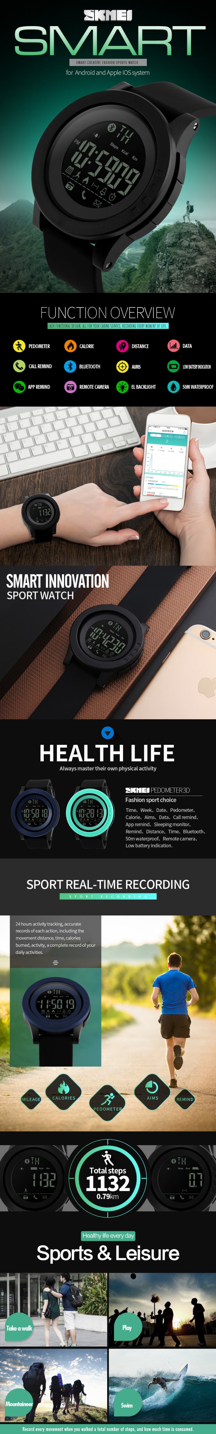 #840 SKMEI Mens Smart Digital Bluetooth Pedometer Calorie Distance Waterproof Watch Head only for repairs