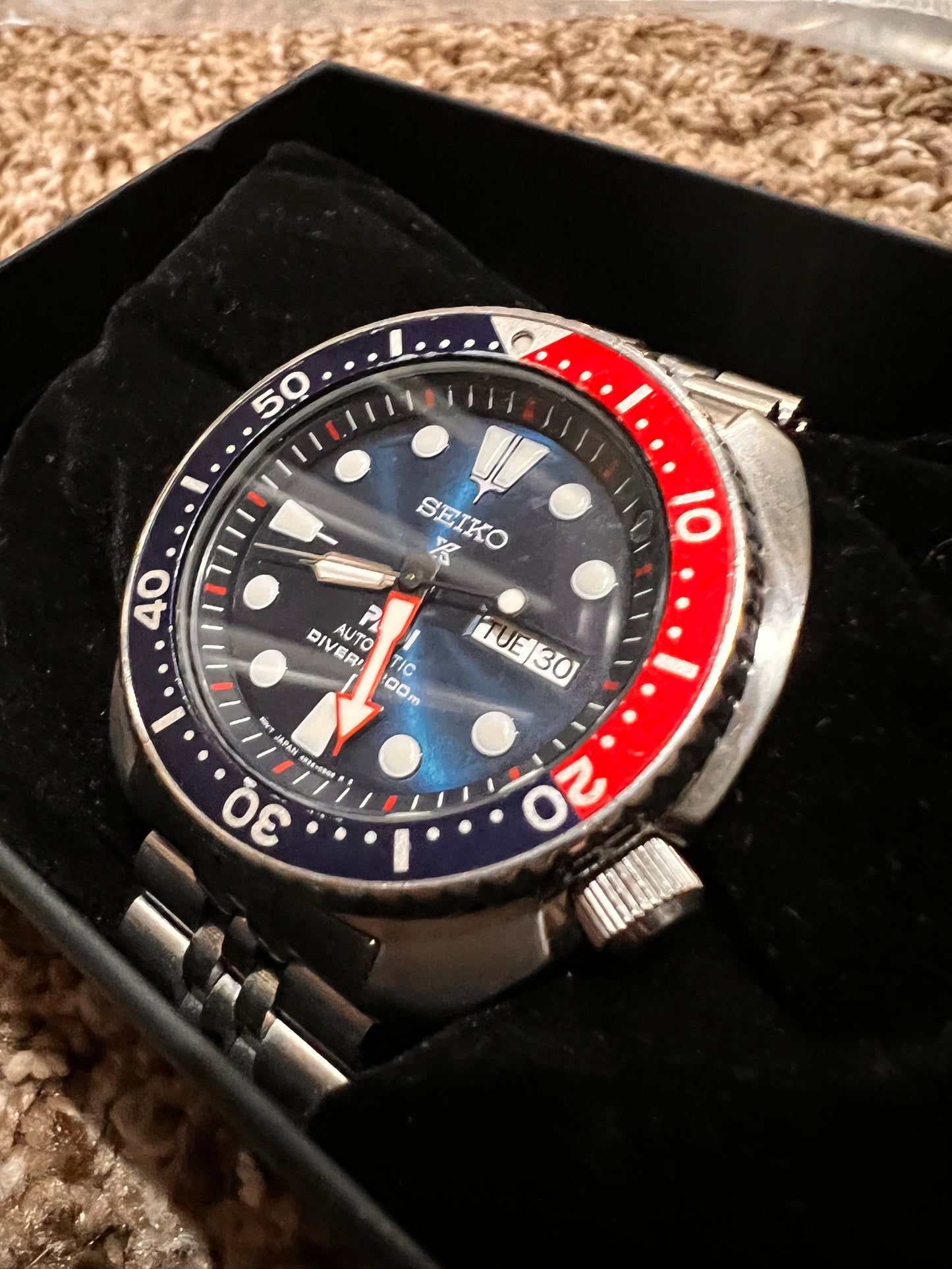 #636 Seiko SRPA21 Prospex PADI Special Edition Steel 45mm Diver Automatic Men's Watch blue dial larger size