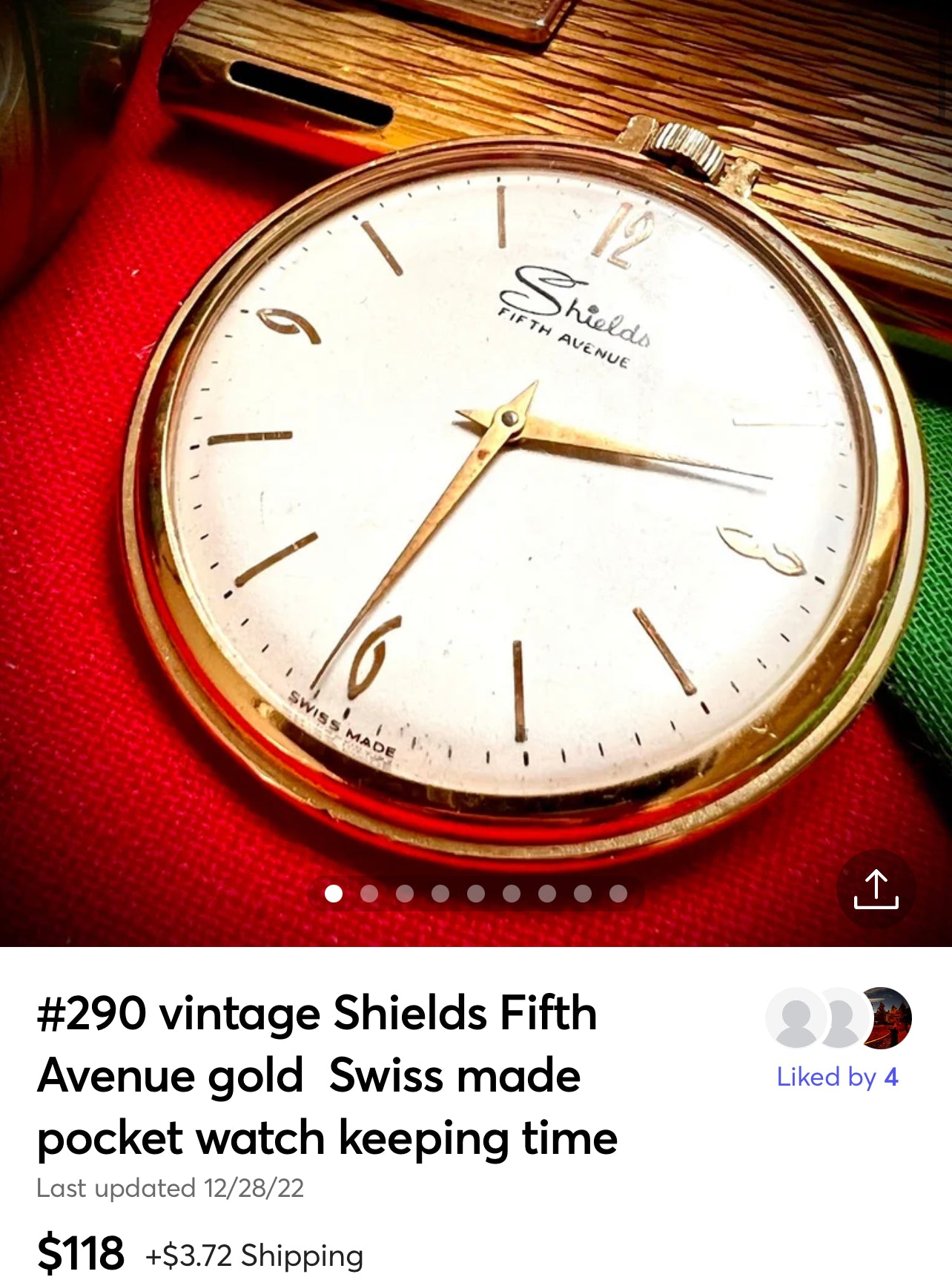 #290 vintage Shields Fifth Avenue gold  Swiss made pocket watch in good running