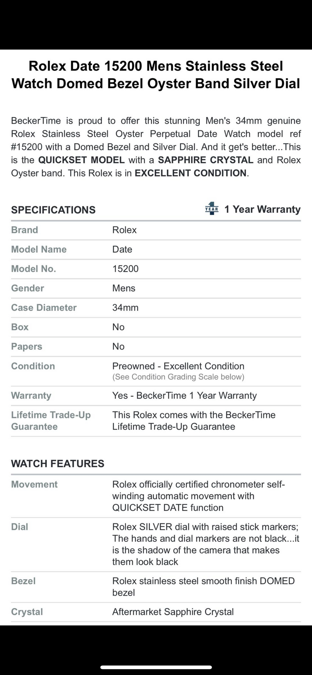 #311 Dad’s Rolex Oyster Perpetual Date Stainless Steel Watch 15200 with Sliver Dial from 1972