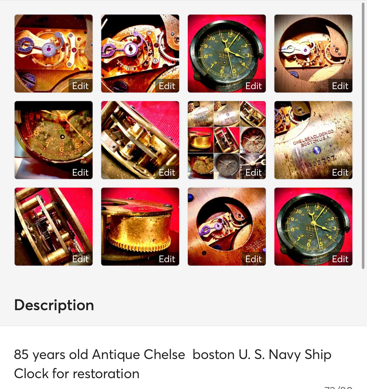 51. 75 years old Vintage Chelse  boston U. S. Navy Ship Clock for restoration