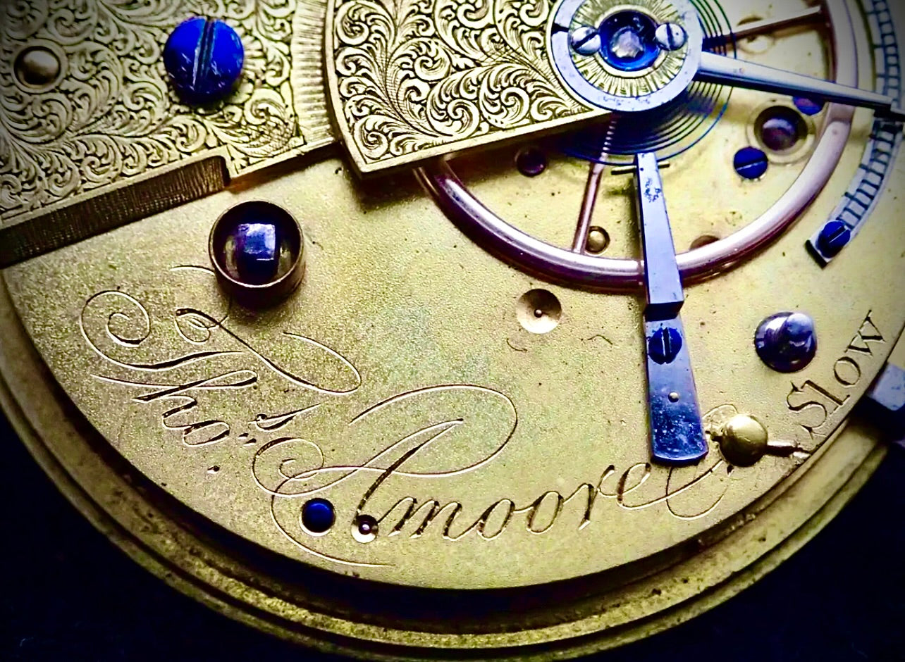 #806M Thomas Amoore Worthing Fusee lever pocket watch movement chain on good balance wheel