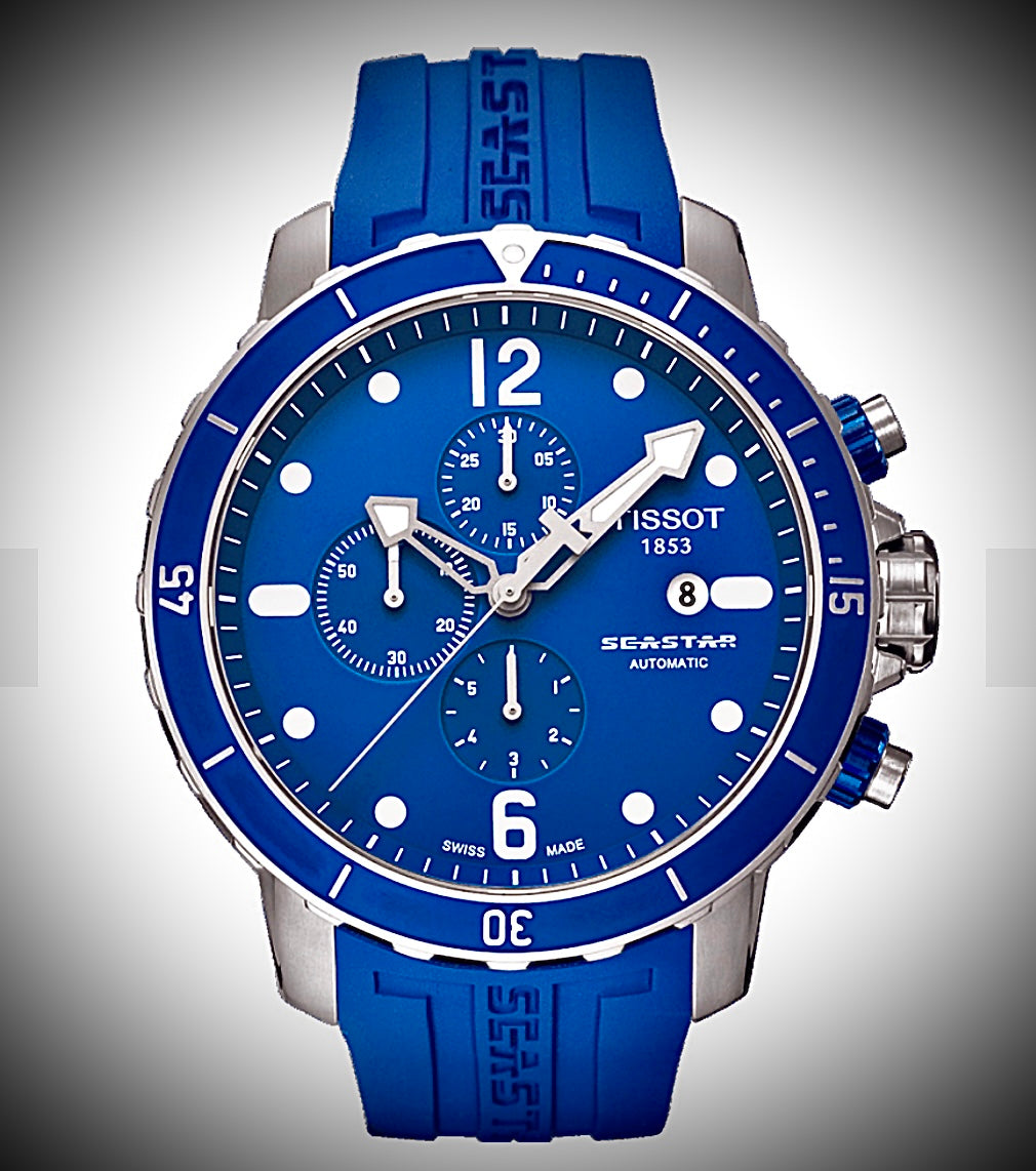 #619 TISSOT SEASTAR T066427A AUTOMATIC CHRONOGRAPH DIVER BLUE MEN'S WATCH 48MM