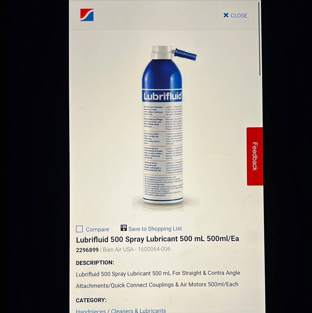 Henry Schein Bien Air Lubrifluid Spray Lubricant BLUE 500 mL Ebay Inv