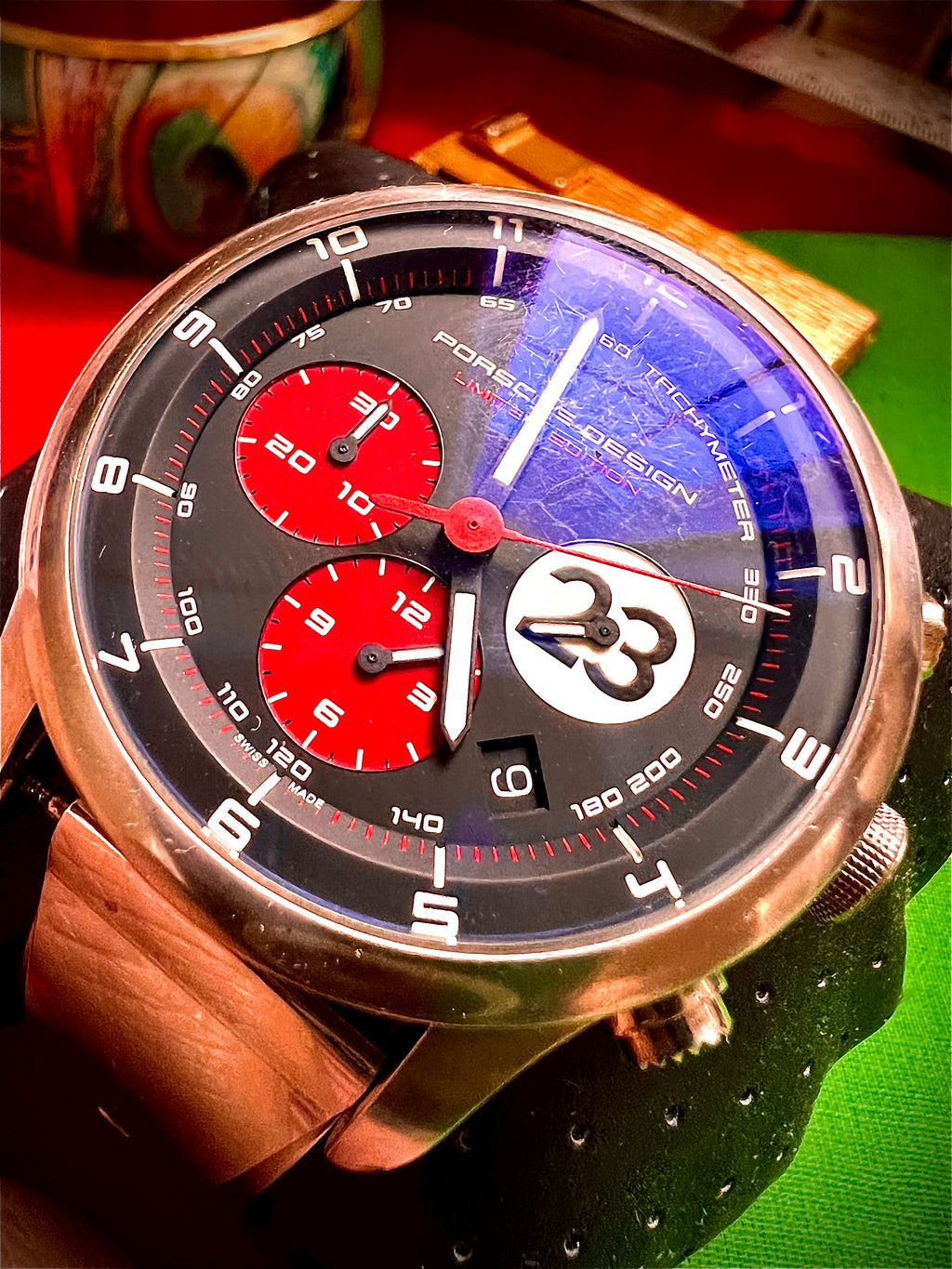 #616 Porsche Design P6612 Dashboard Chronograph Limited Edition Titanium Swiss Automatic case 42mm Lugs 22mmHighly Collectable Titanium watch car 23 winner of 1970 Lemont