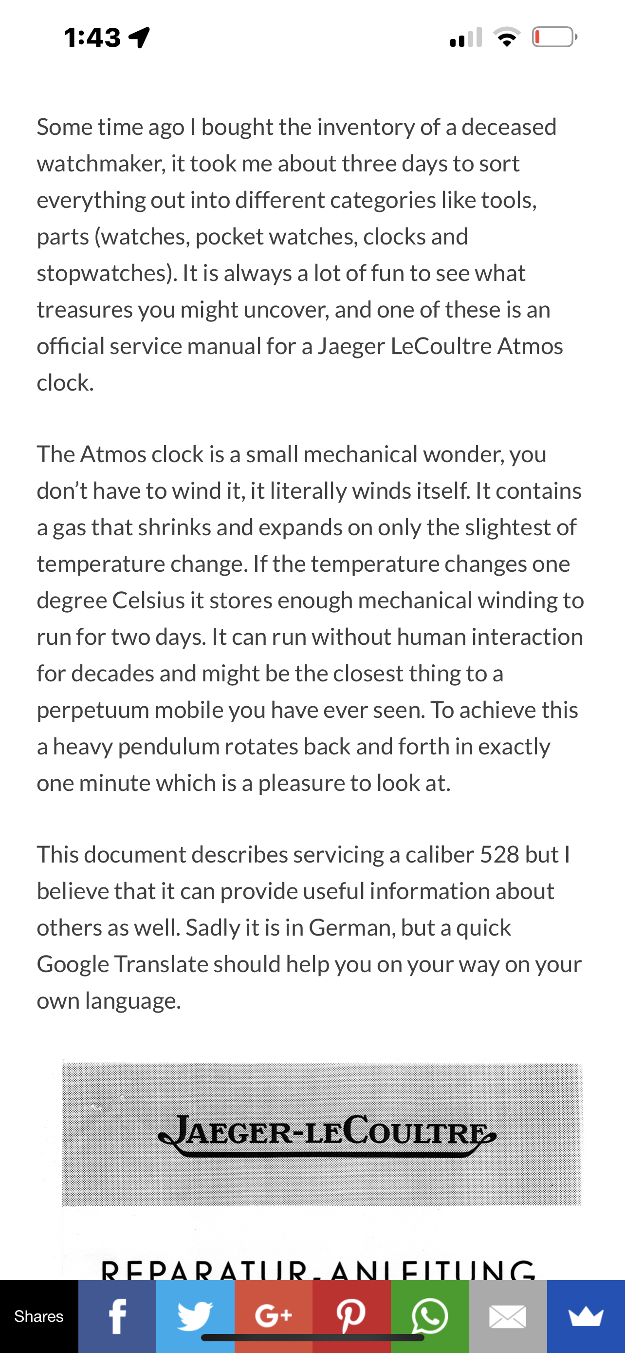 Jaeger Le Coultre Atmos Clock Repiar and mechanical Overhaul service