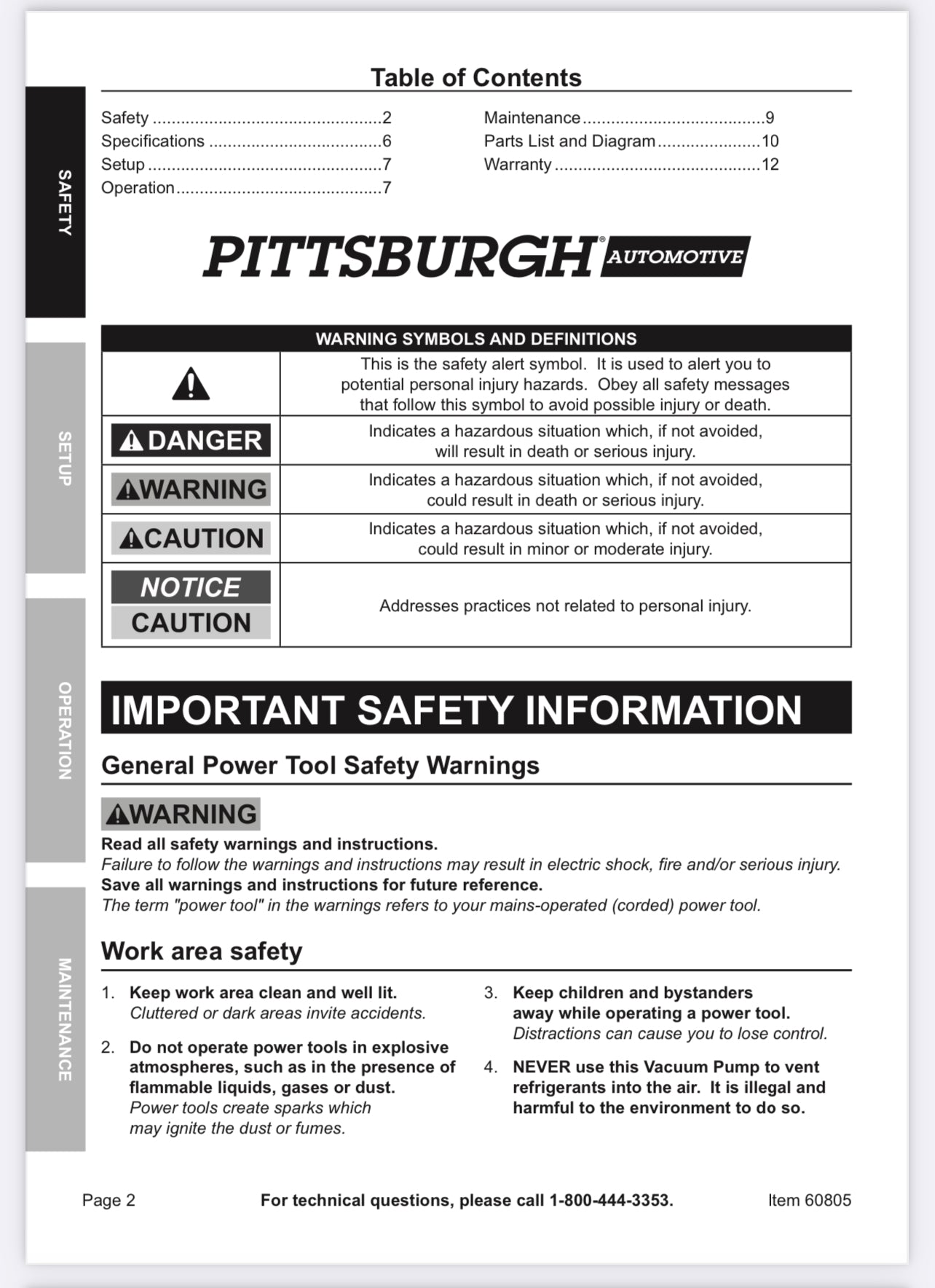 PITTSBURGH AUTOMOTIVE 3 CFM Two Stage Vacuum Pump