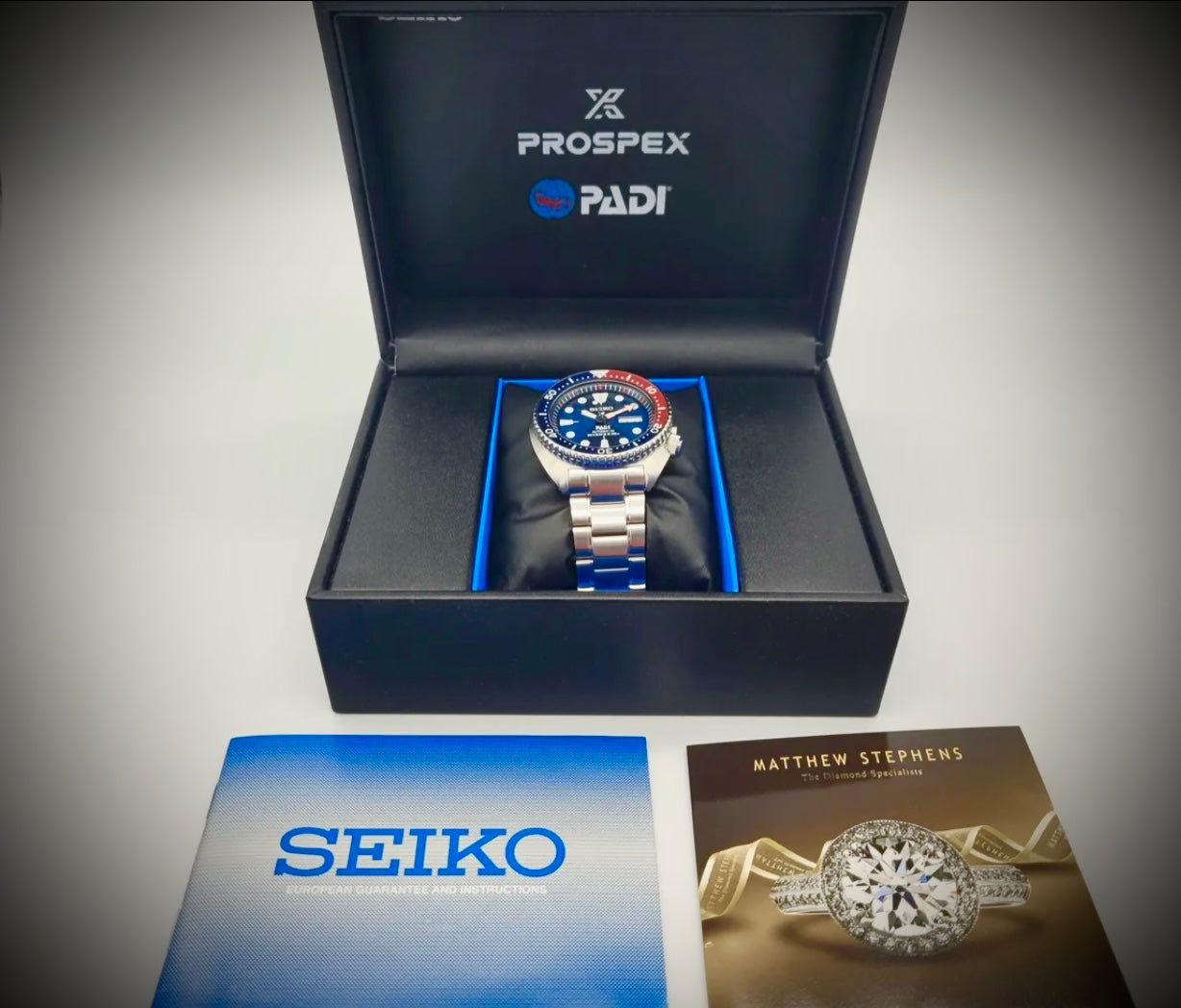 #636 Seiko SRPA21 Prospex PADI Special Edition Steel 45mm Diver Automatic Men's Watch blue dial larger size