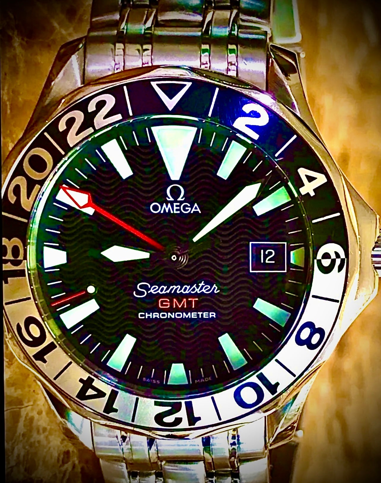 #623 Omega Seamaster 300m GMT 50th Anniversary 41mm Automatic Black Wave Dial 2234.50 50th anniversary