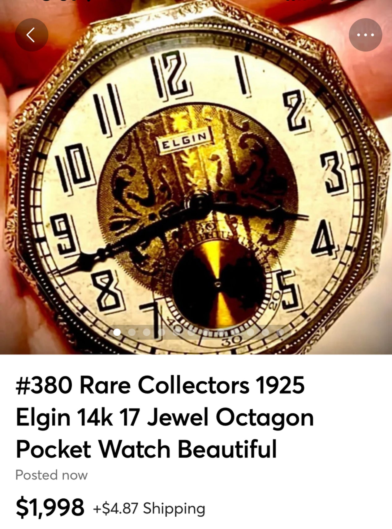 #380 Rare Collectors 1925 Elgin 14kGF 17 Jewel Octagon Pocket Watch Beautiful