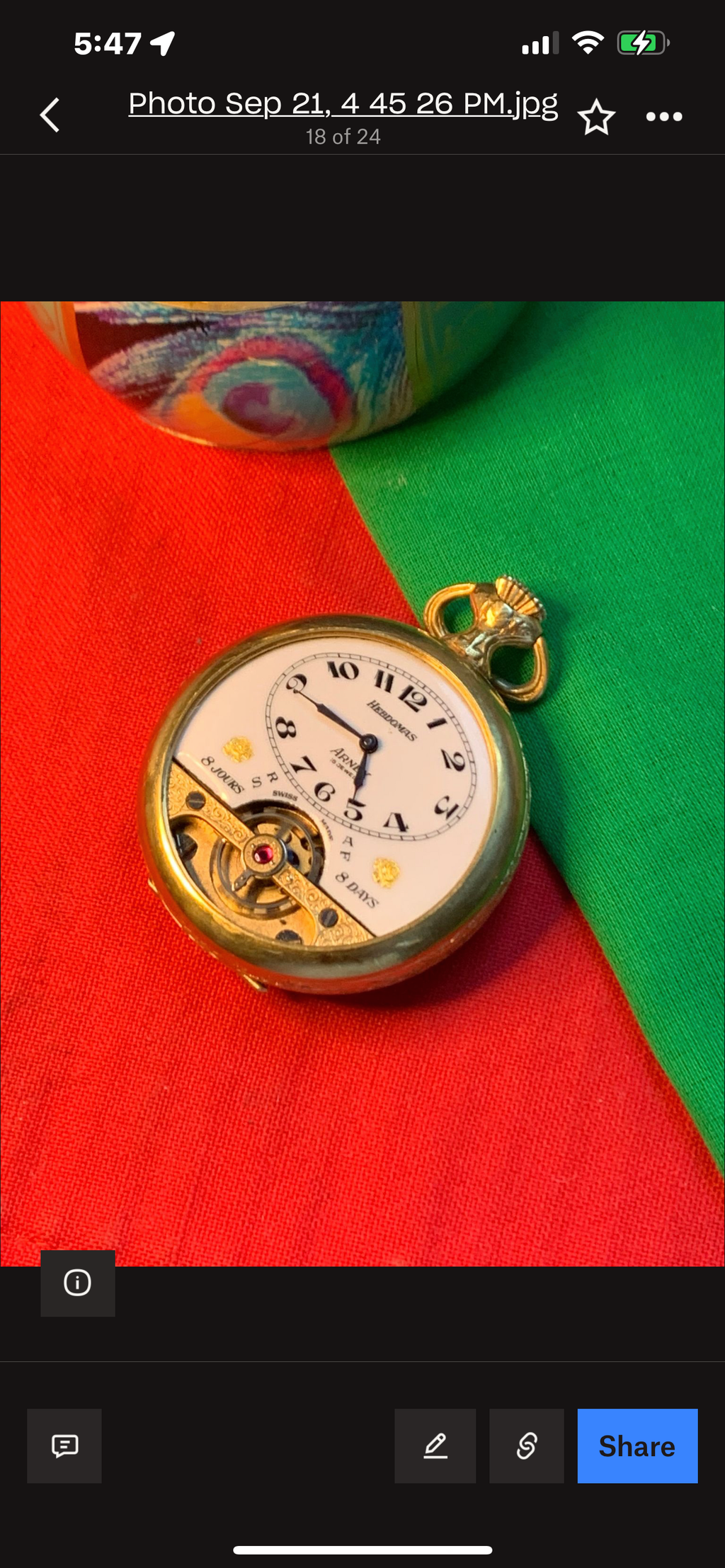 #65 Vintage 1920s Amazing Collector’s Visible Mechanism Arnex 8 Day 15 Jewel Pocket Watch