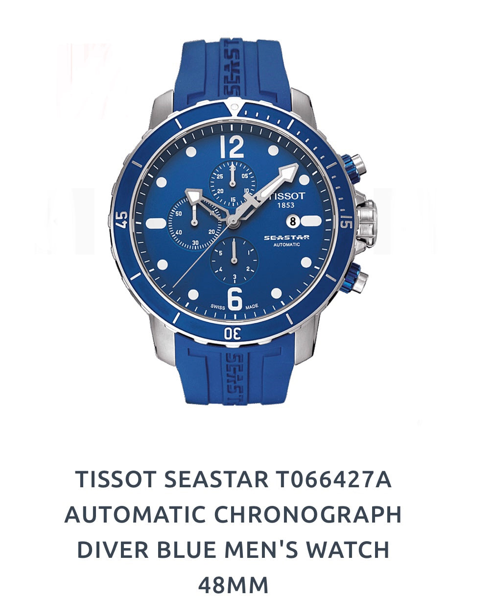 #619 TISSOT SEASTAR T066427A AUTOMATIC CHRONOGRAPH DIVER BLUE MEN'S WATCH 48MM