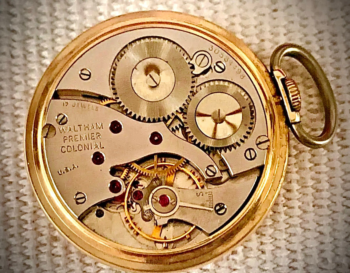 #812 VINTAGE 1940 WALTHAM PREMIER COLONIAL 12S POCKET WATCH 10K Gold Filled 17 JEWELS