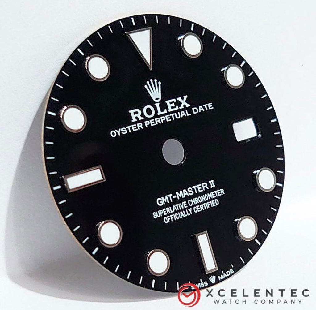 Custom Refinished Dial. GMT Master II SS Black Big Luminous Dial for Rolex Caliber 3075, 3085, 3175, 3185, 3186 only