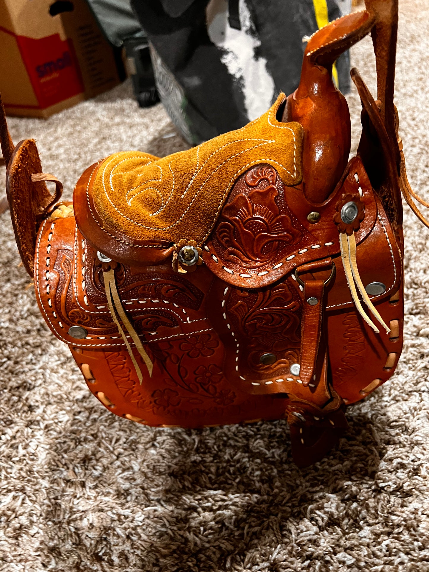 Unique Brown Leather Stamped Novelty Western Cowgirl Cowboy Saddle Purse