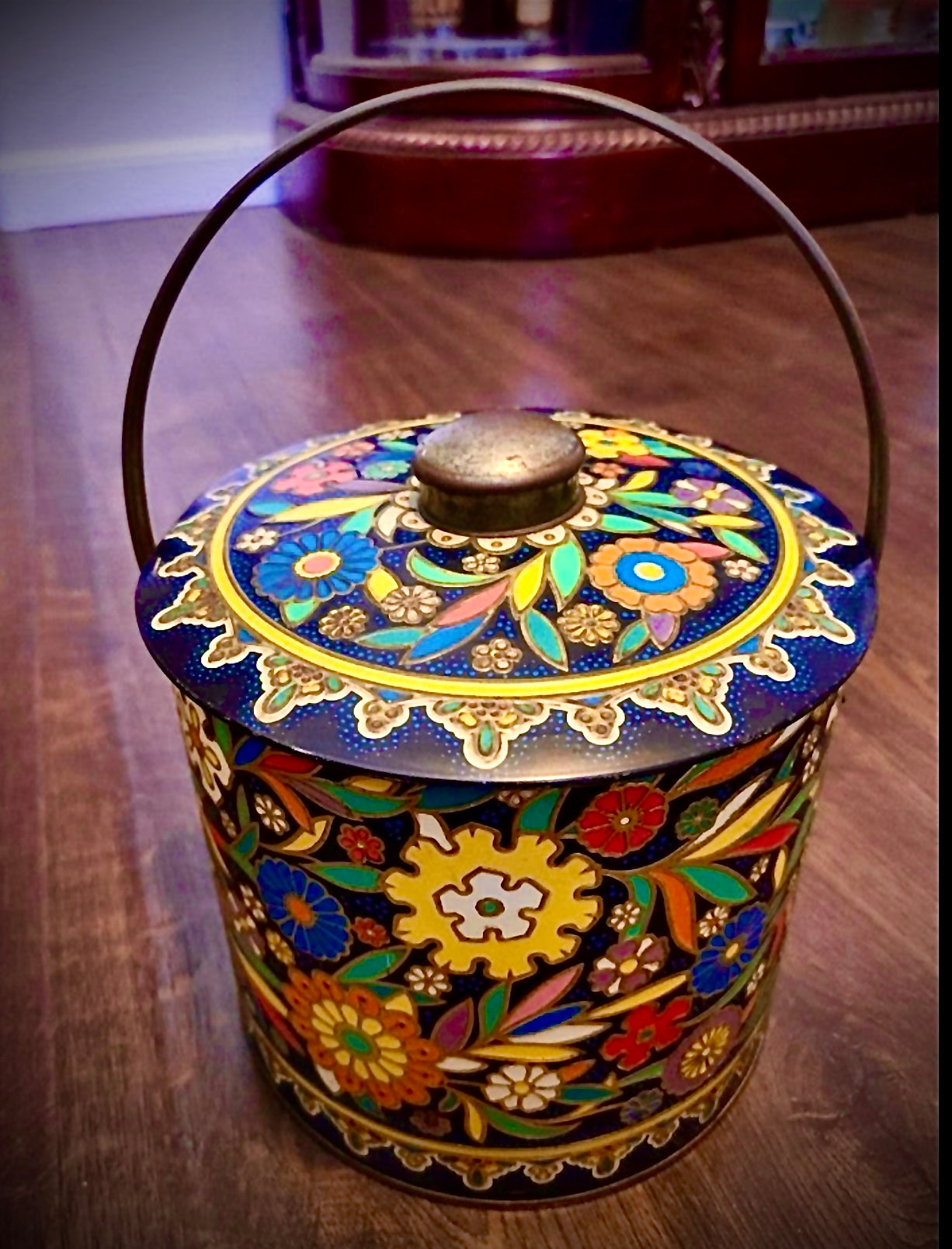 Vintage small bucket with hand painted flowers beautiful Made in England from 1920s