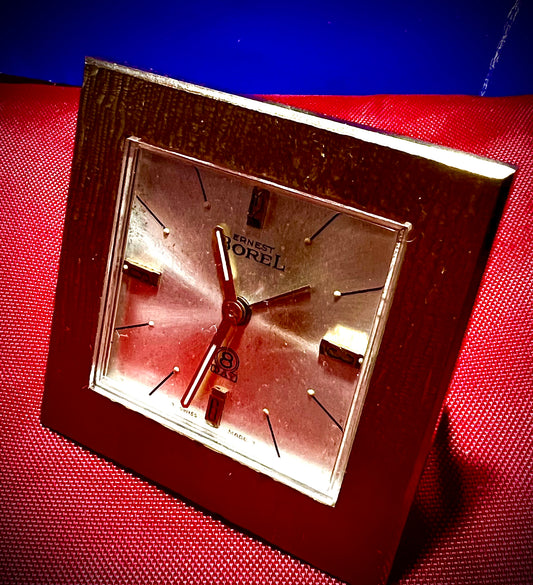 46. Vintage Ernest Borel Swiss Made  8 Day 17 Jewel Travel Alarm Clock