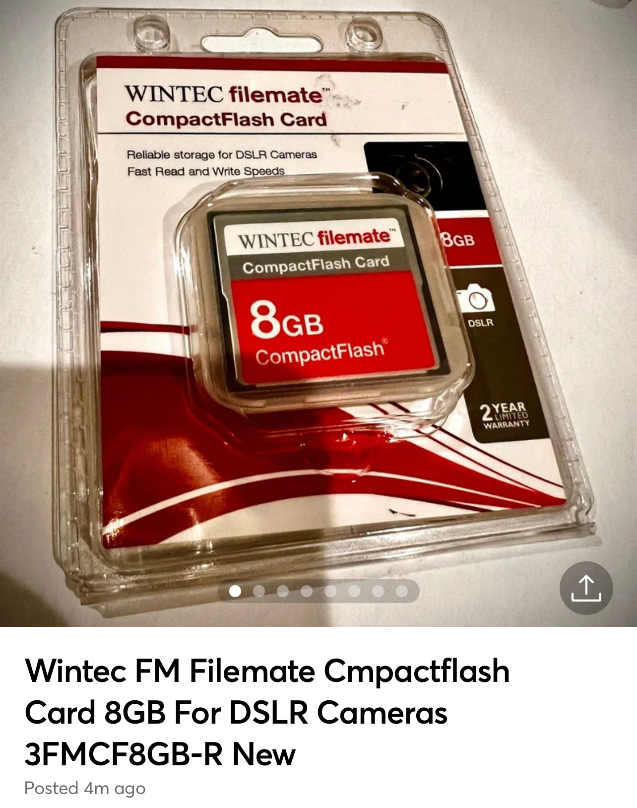 Wintec FM Filemate Cmpactflash Card 8GB For DSLR Cameras 3FMCF8GB-R New