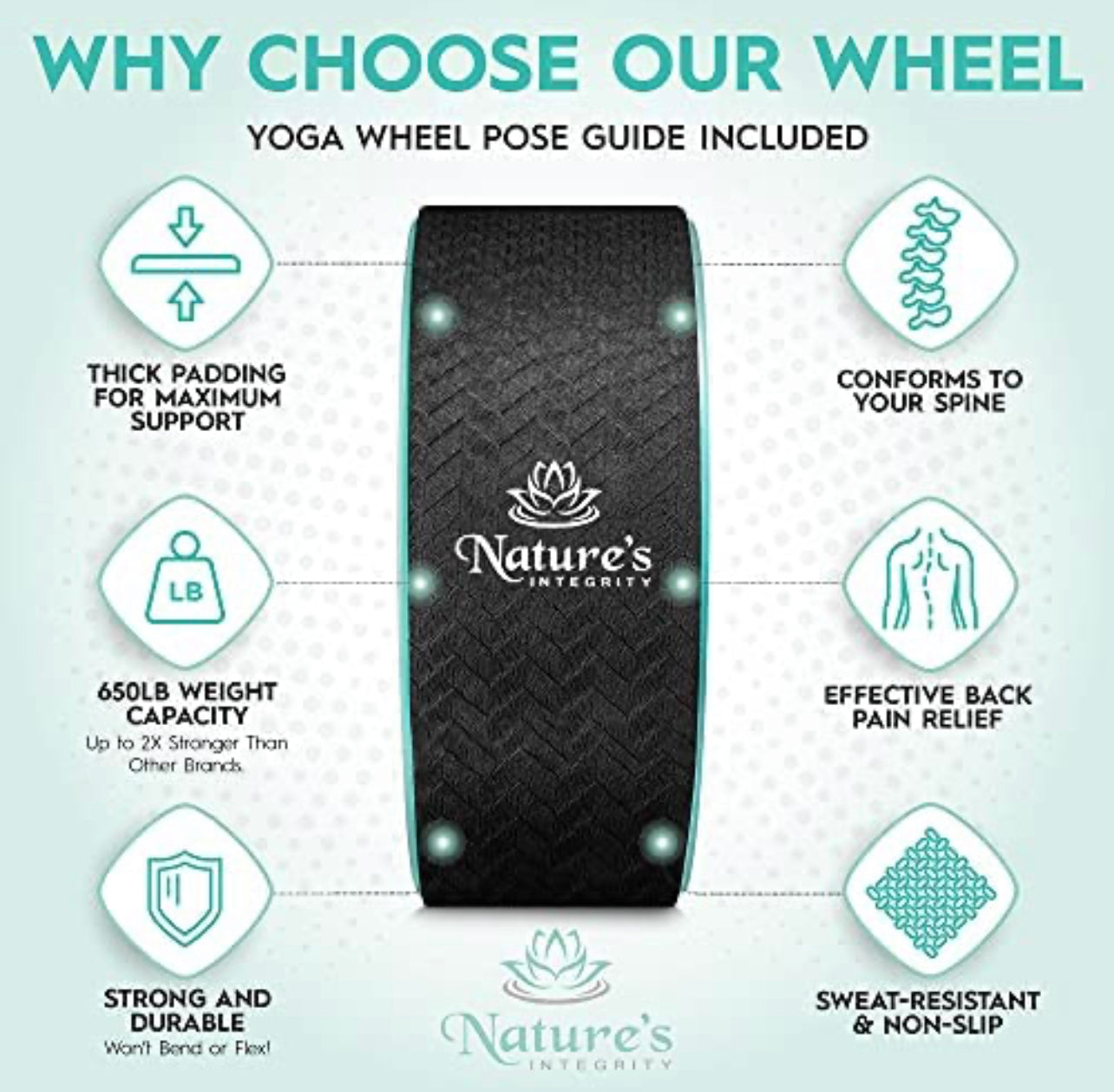 Nature’s Integrity Yoga Wheel Nature's Integrity Yoga Wheel for Stretching and Back Pain - 13" Dharma Yoga Circle Ring, Back Stretcher, Spine Roller - Deep Tissue Massage - Myofascial Release- Bonus Pose Guide Included