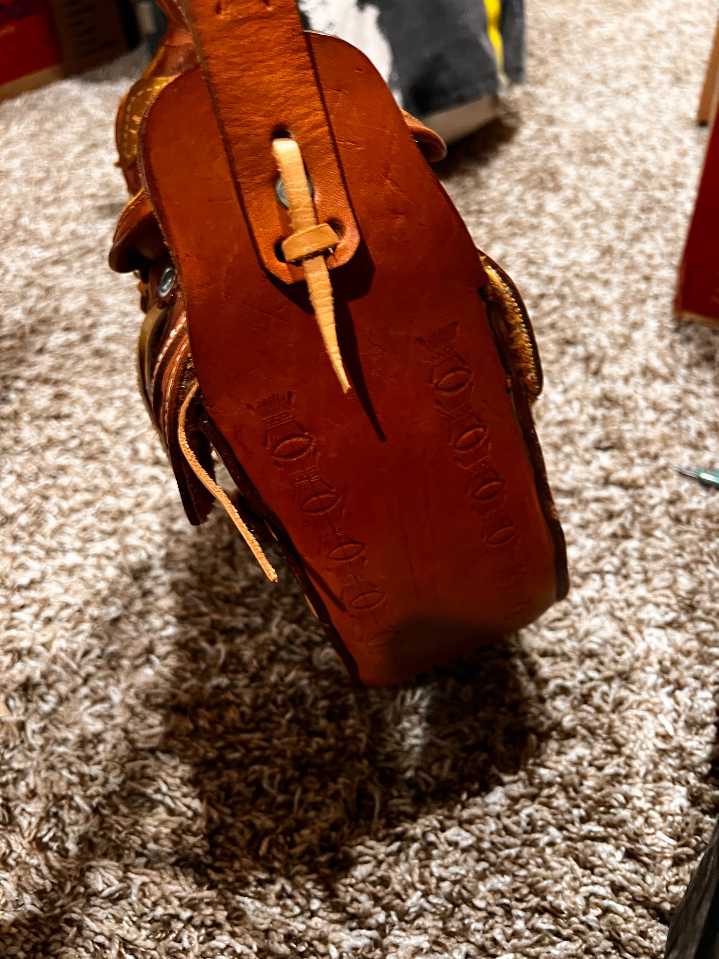 Unique Brown Leather Stamped Novelty Western Cowgirl Cowboy Saddle Purse