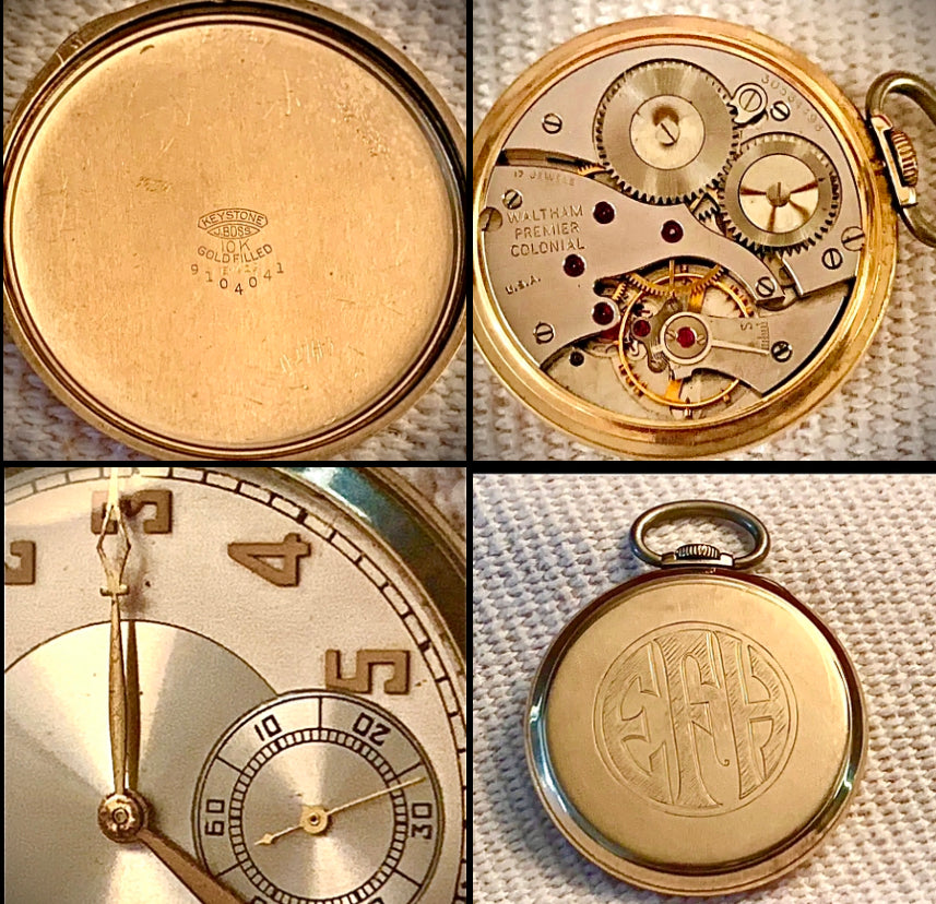#812 Waltham Premier Colonial 10K GF 17J 12 Size Pocket Watch Fully Working 1940