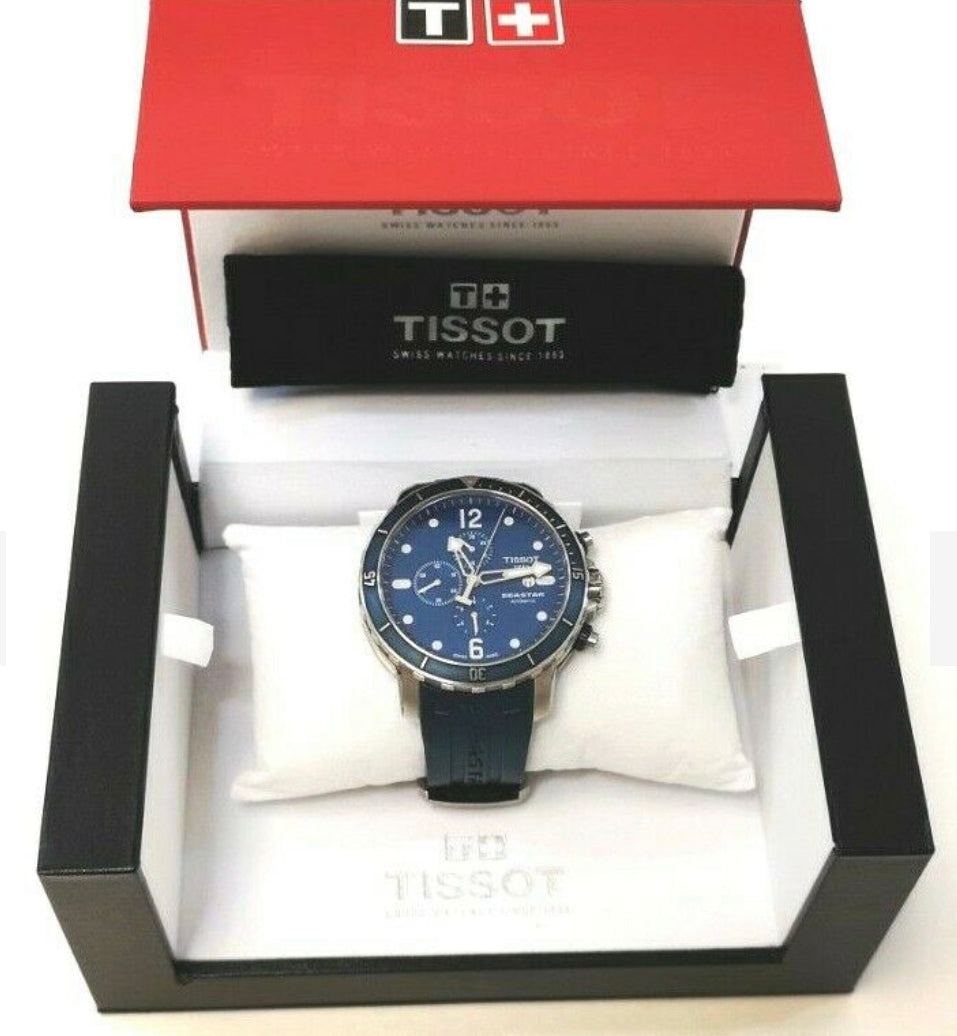 #619 TISSOT SEASTAR T066427A AUTOMATIC CHRONOGRAPH DIVER BLUE MEN'S WATCH 48MM