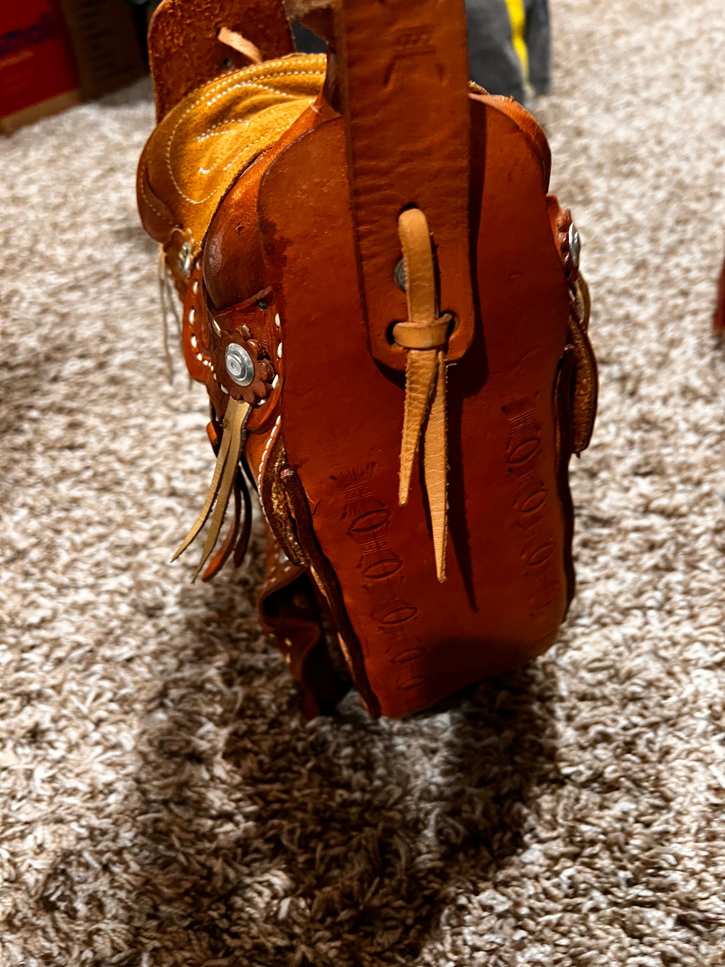 Unique Brown Leather Stamped Novelty Western Cowgirl Cowboy Saddle Purse