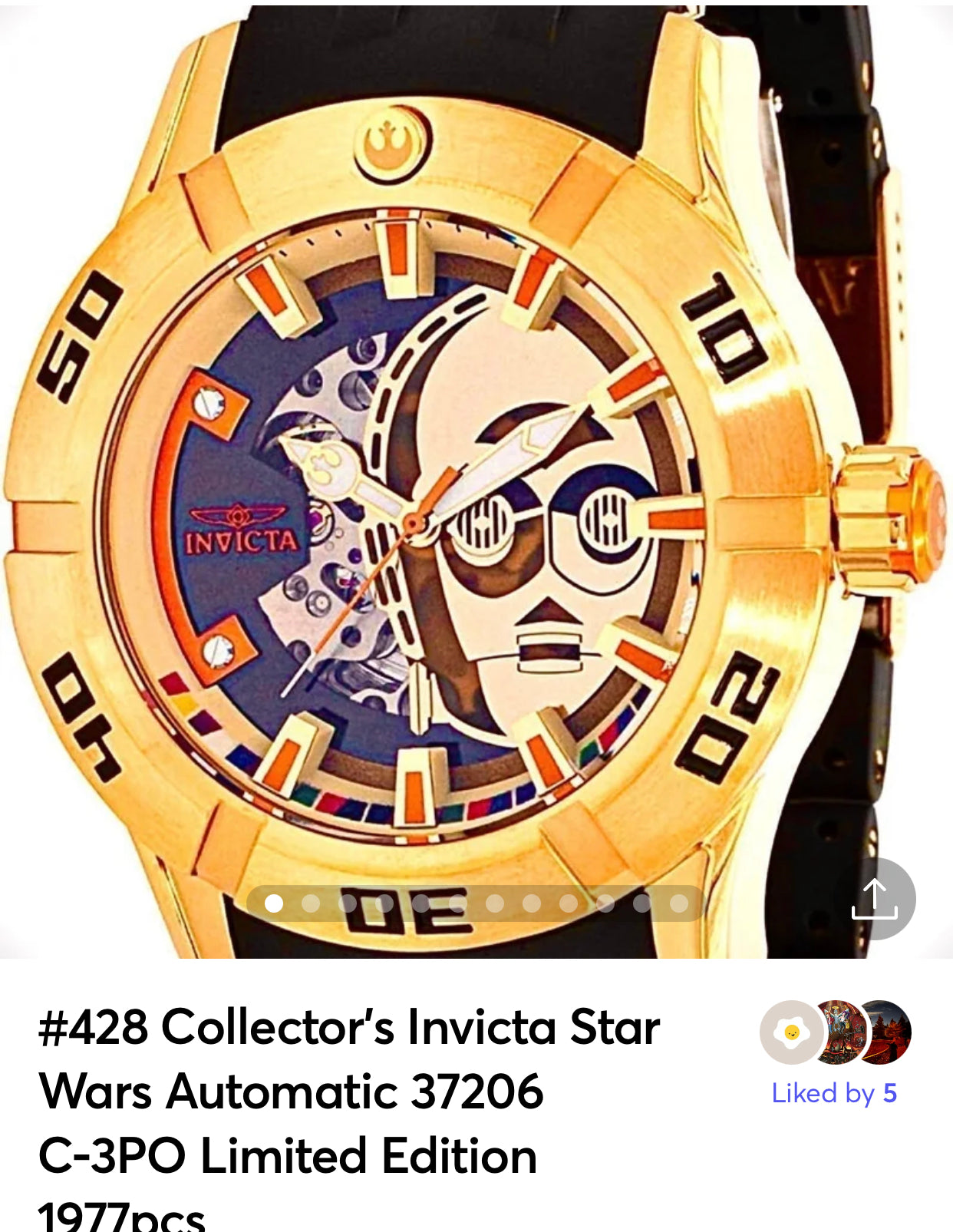 #428 Collector’s Invicta Star Wars Automatic 37206 C-3PO Limited Edition 1977pcs