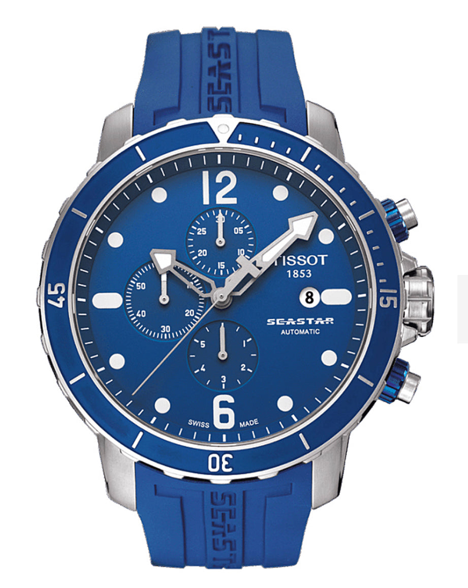 #619 TISSOT SEASTAR T066427A AUTOMATIC CHRONOGRAPH DIVER BLUE MEN'S WATCH 48MM