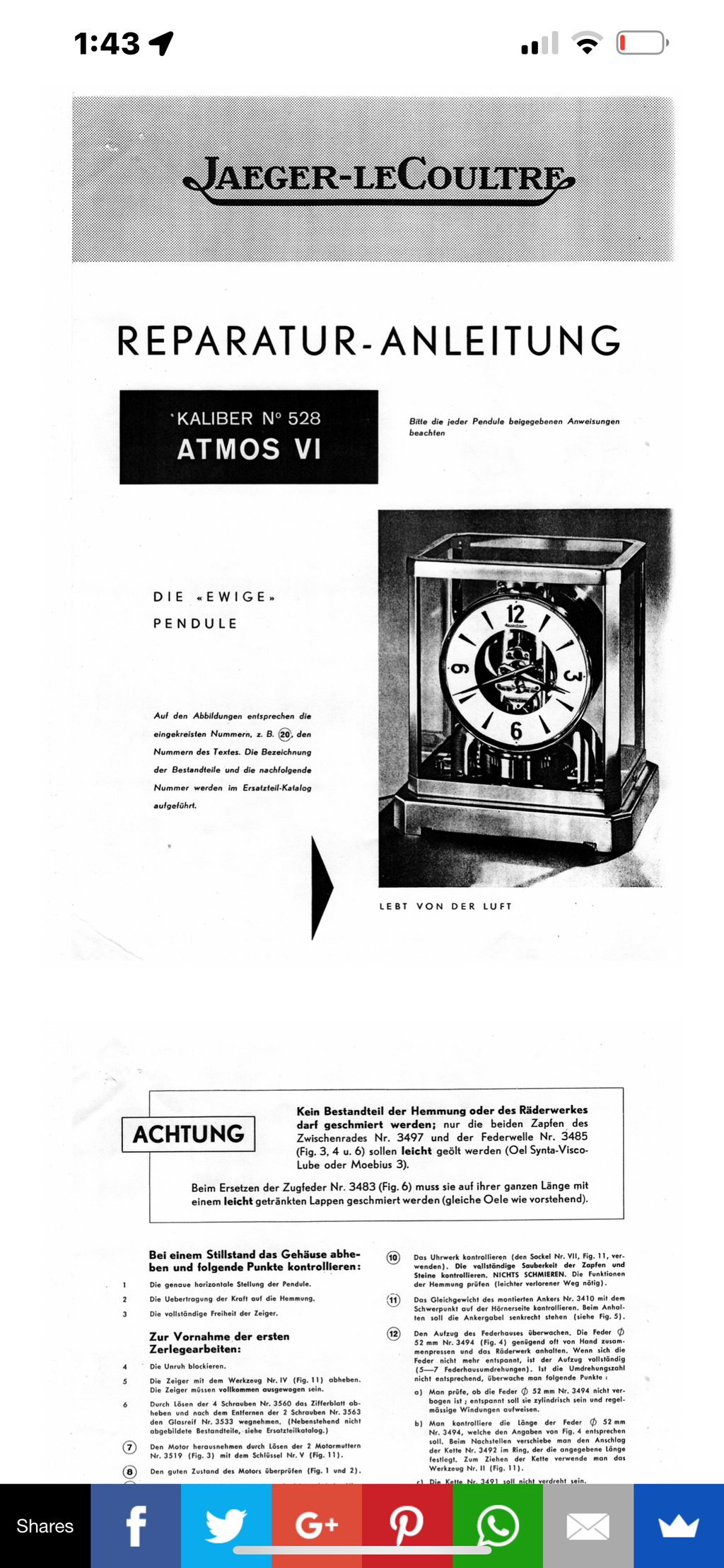 Jaeger Le Coultre Atmos Clock Repiar and mechanical Overhaul service