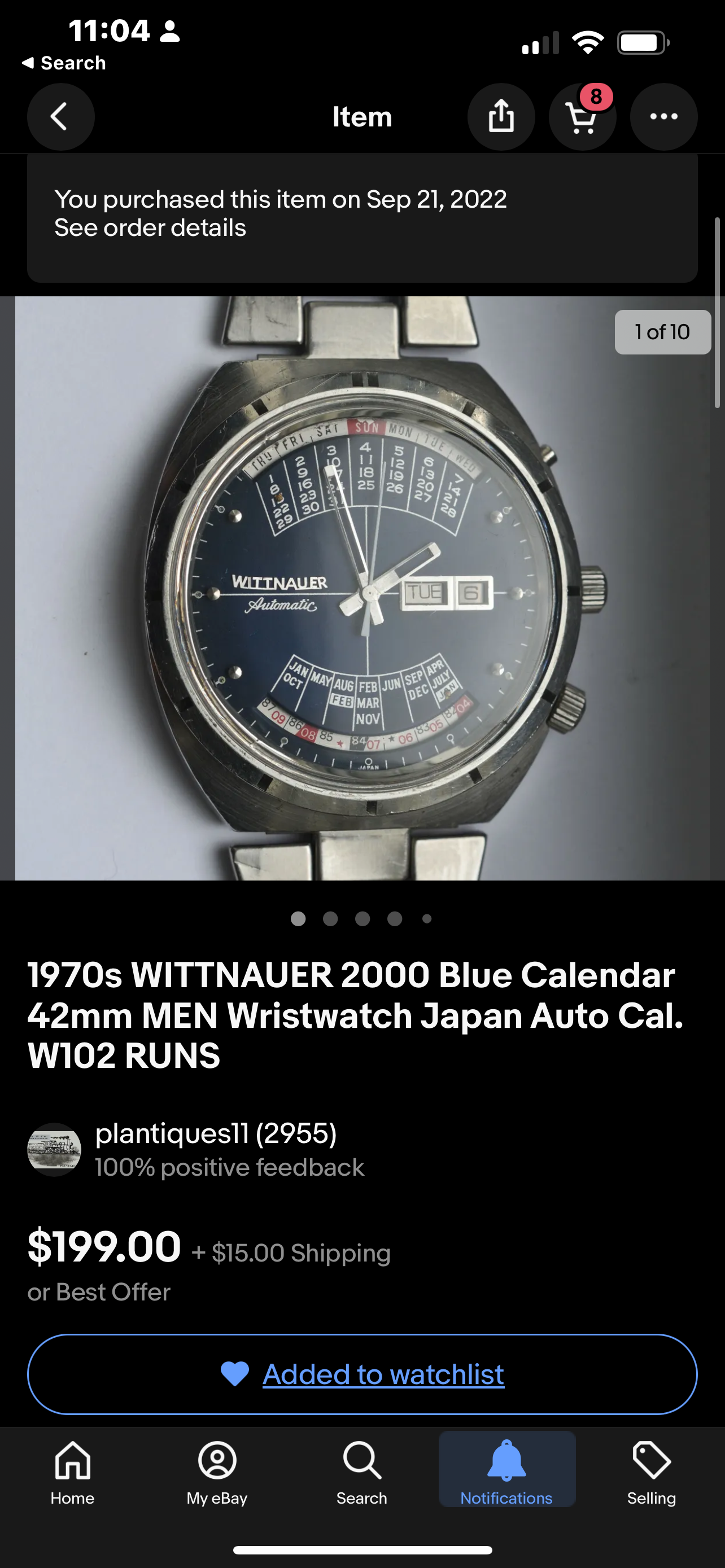 #682 1970s WITTNAUER 2000 Blue Calendar 42mm MEN Wristwatch Japan Auto Cal. W102 RUNS