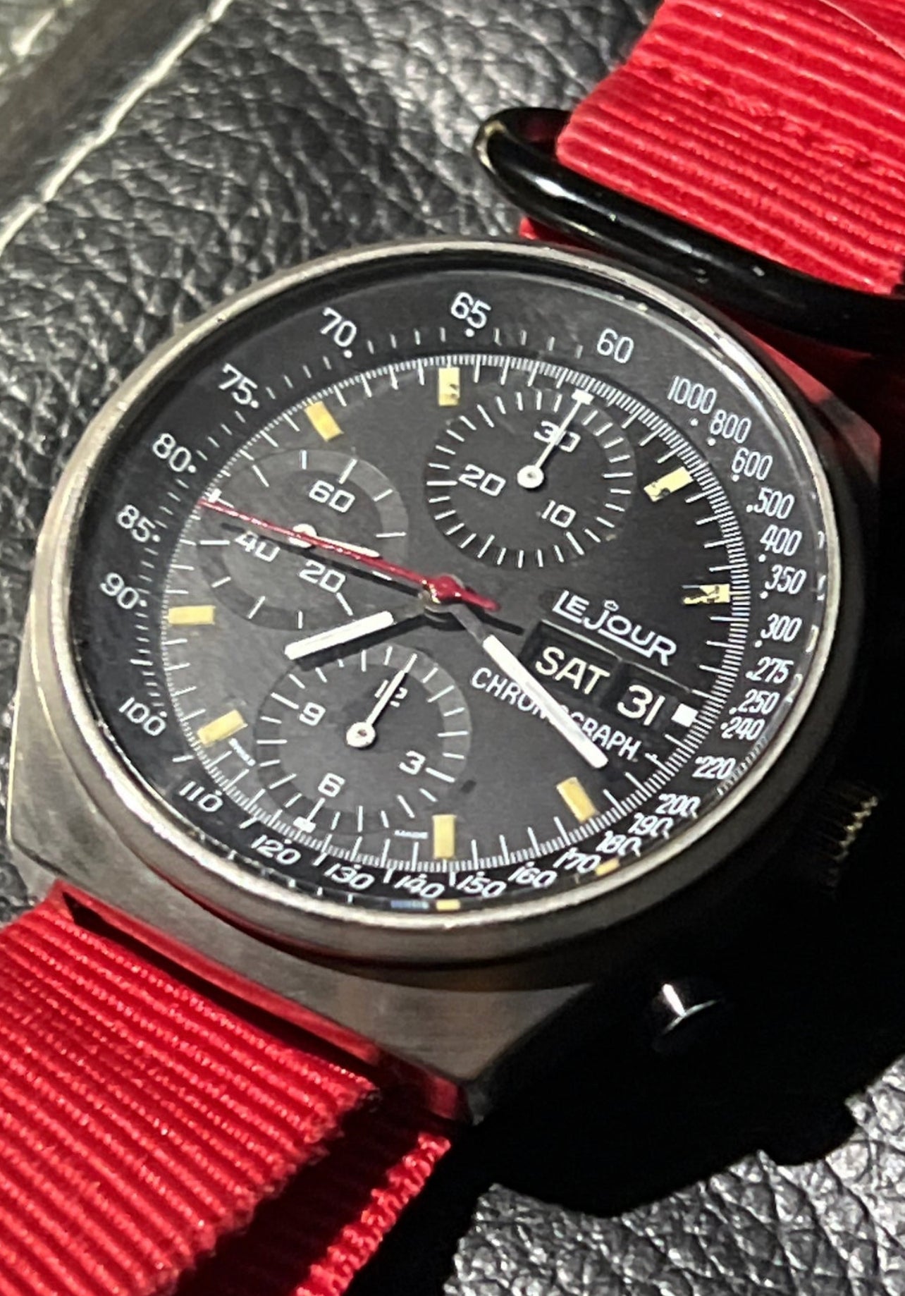 #621 Serviced Le Jour Valjoux 7750 chronograph pvd Top Gun 7000 Watch