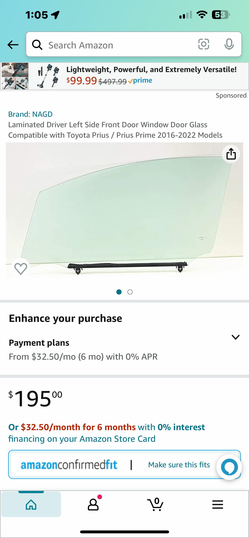 Prius Prime Limited 2020 Driver Side Door genuine Toyota factory Window glass