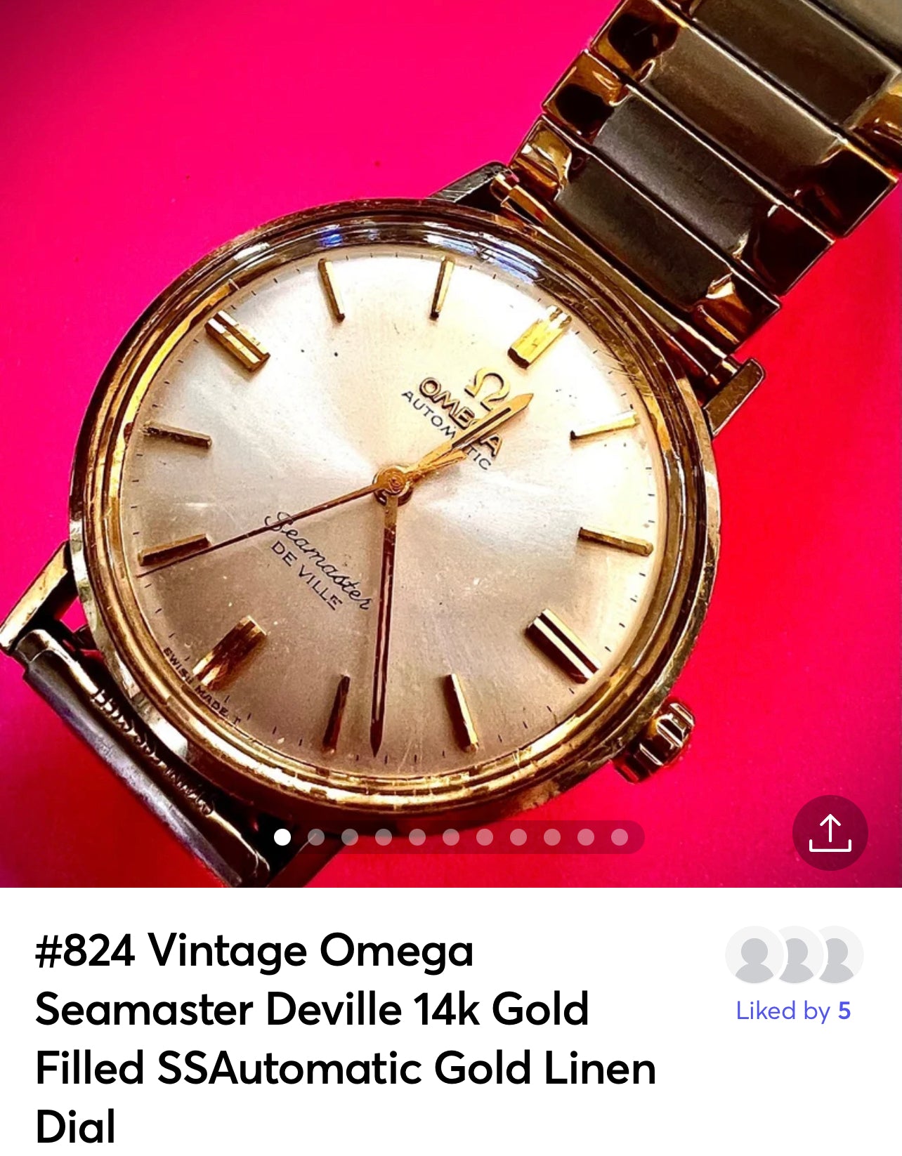 #824 Vintage Omega Seamaster Deville 14k Gold Filled SS Automatic Gold Linen Dial