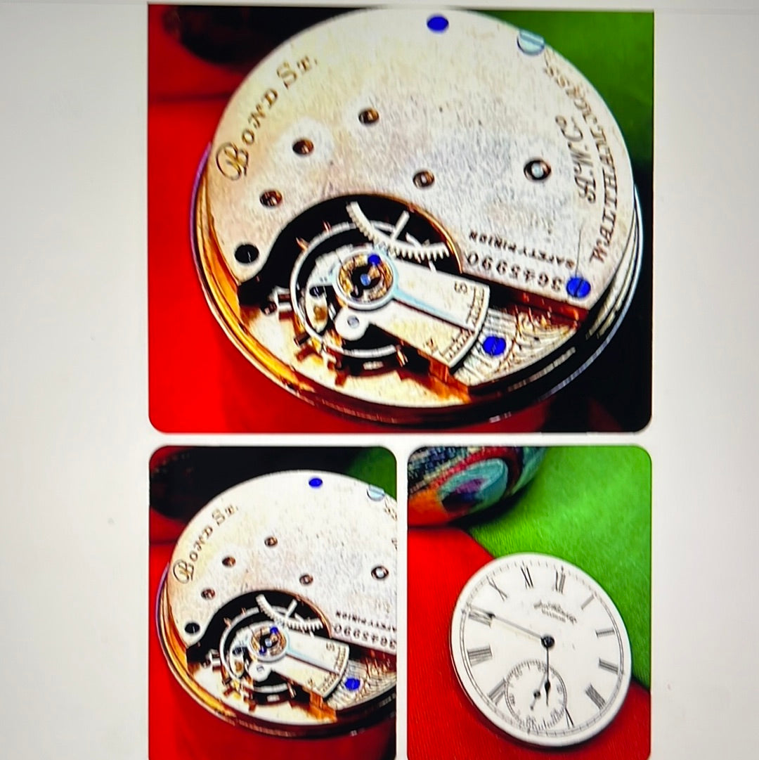 #660M High-End Antique Waltham Bond St Pocket Watch Movement with dial and hands from year 1884 14S  Open Face