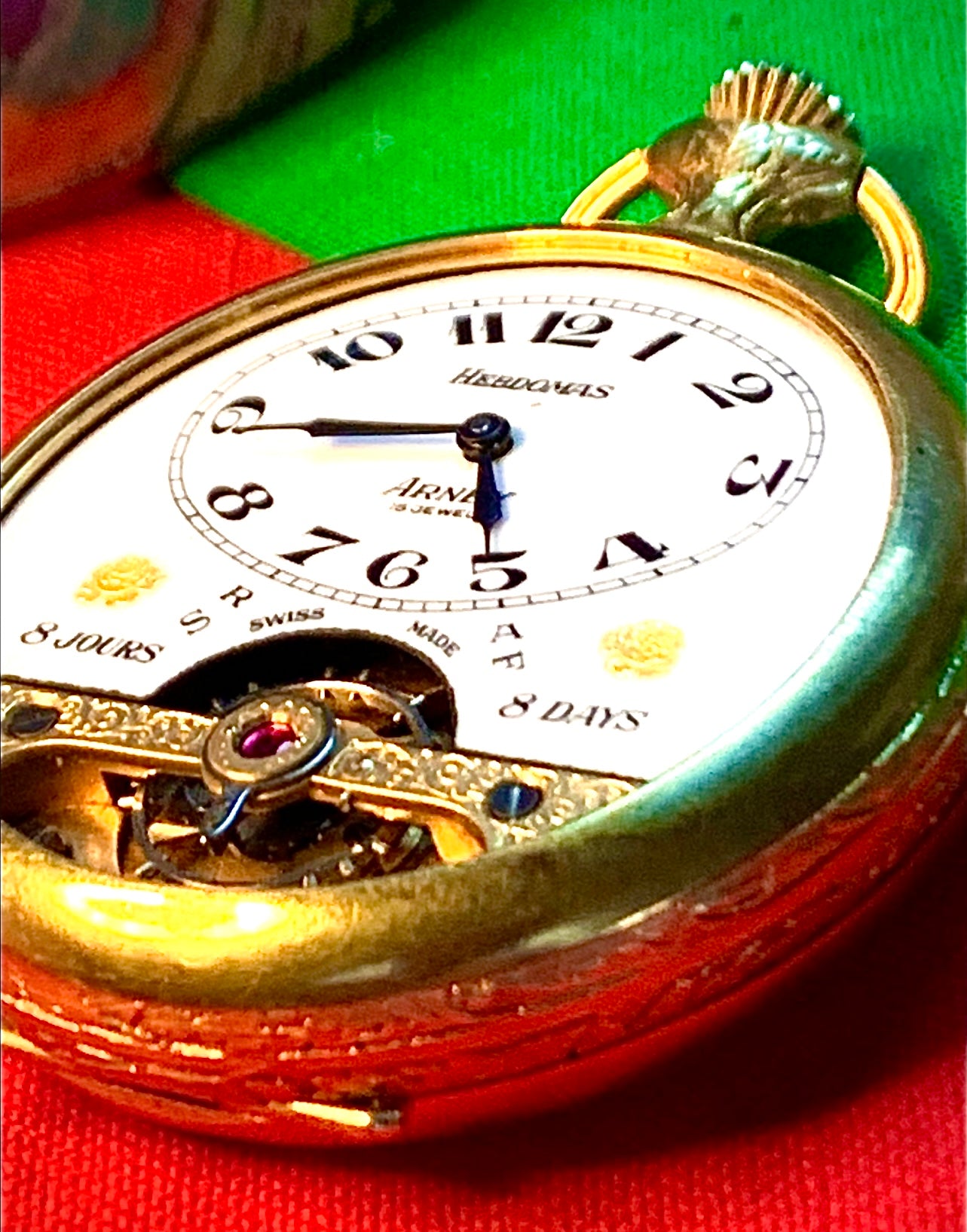 #65 Vintage 1920s Amazing Collector’s Visible Mechanism Arnex 8 Day 15 Jewel Pocket Watch