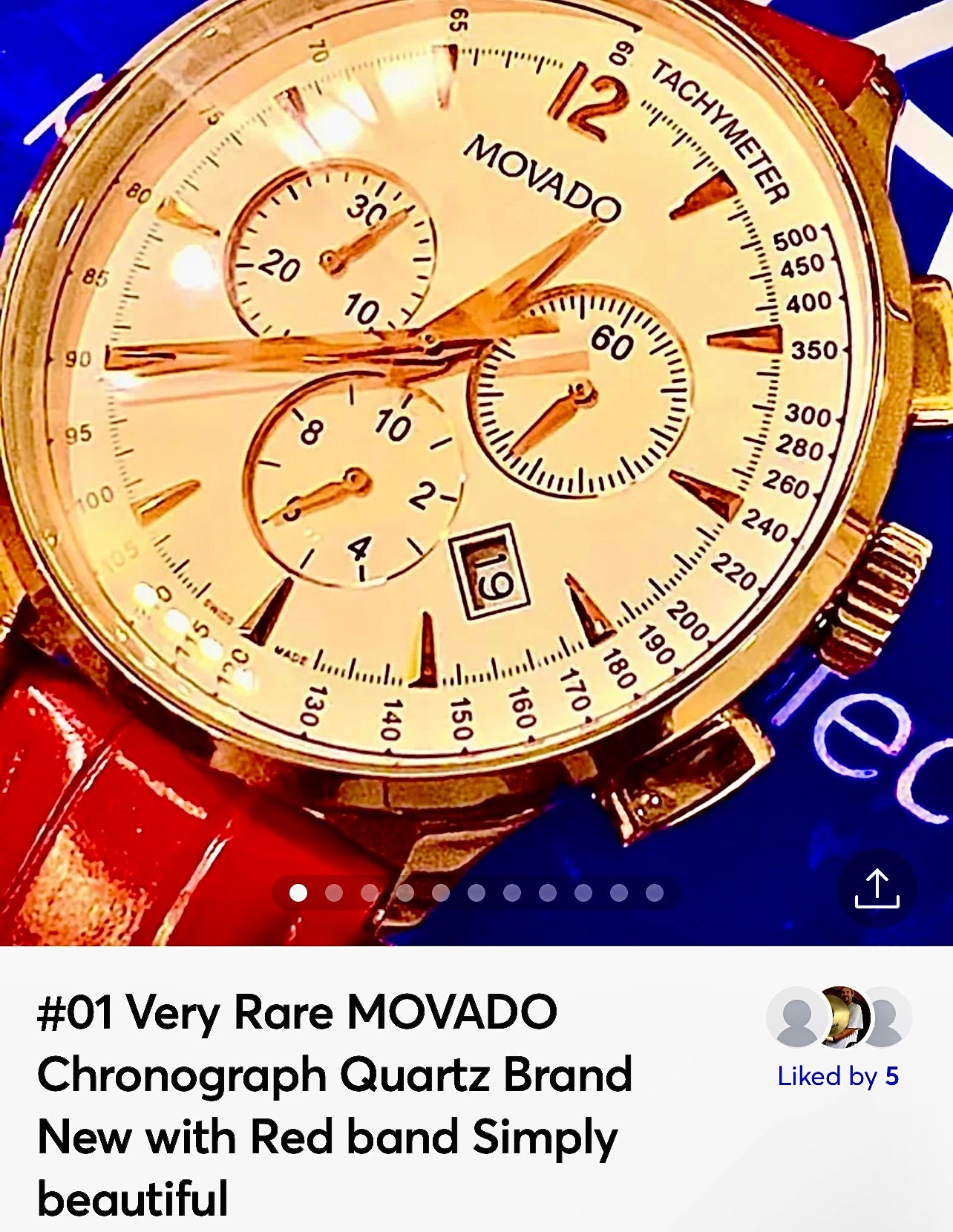 #01 MOVADO Chronograph Quartz Brand New larger size Collector’s wrist watch with Red band Simply beautiful