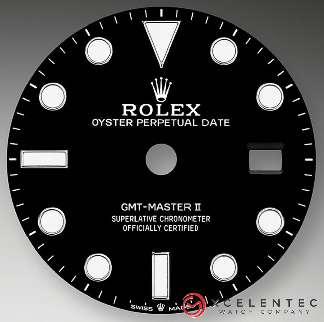 Custom Refinished Dial. GMT Master II SS Black Big Luminous Dial for Rolex Caliber 3075, 3085, 3175, 3185, 3186 only