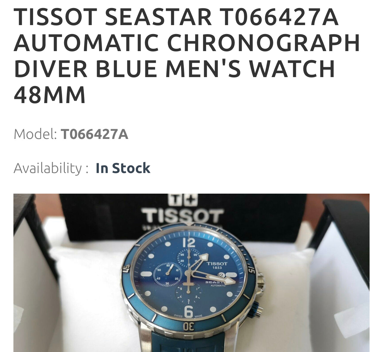 #619 TISSOT SEASTAR T066427A AUTOMATIC CHRONOGRAPH DIVER BLUE MEN'S WATCH 48MM