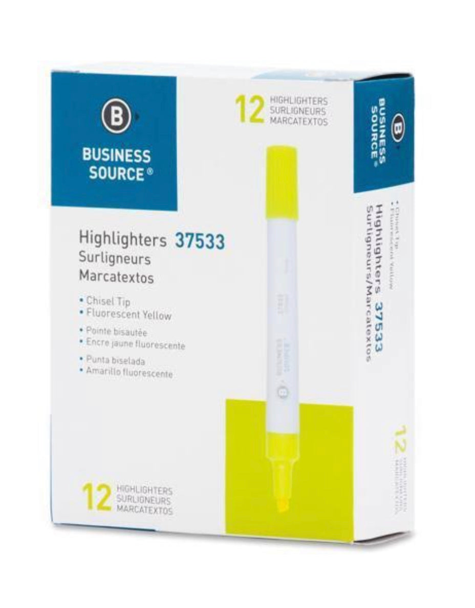 Business Source Yellow Highlighter - 12 Pack