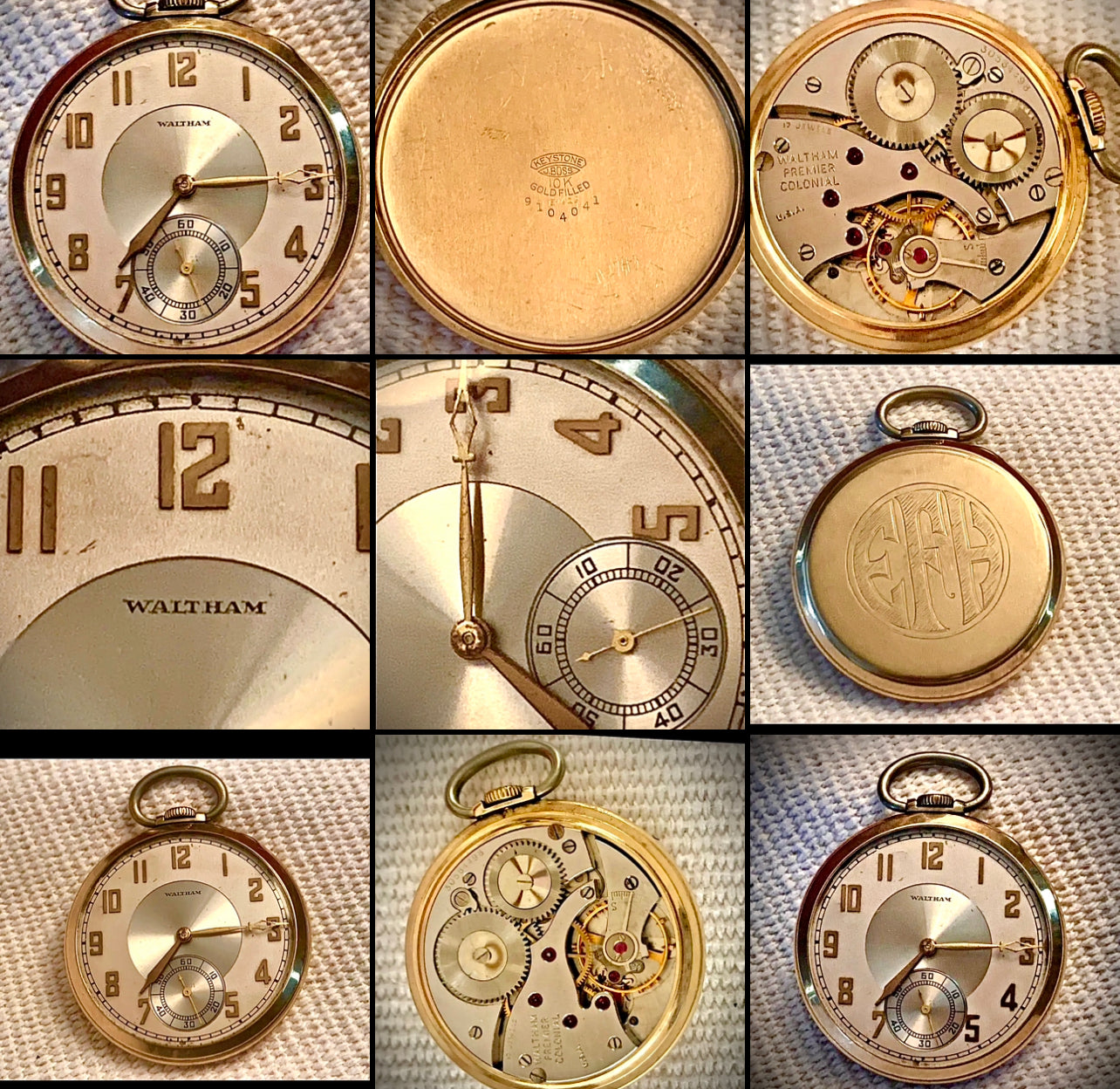 #812 VINTAGE 1940 WALTHAM PREMIER COLONIAL 12S POCKET WATCH 10K Gold Filled 17 JEWELS