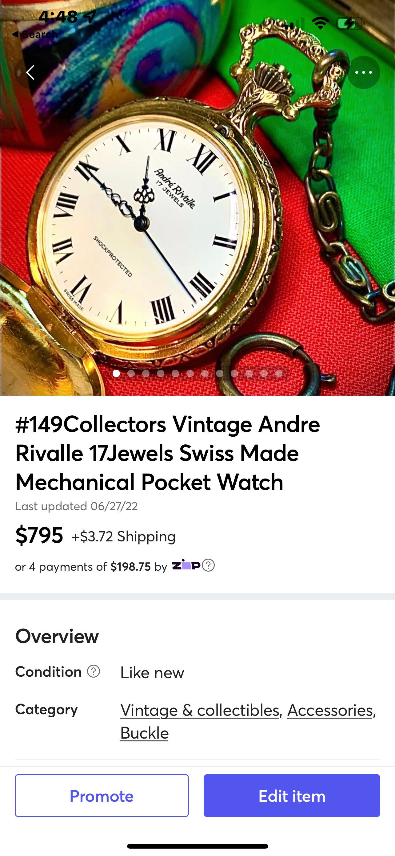 #149 Collectors Vintage Andre Rivalle 17Jewels Swiss Made Mechanical Pocket Watch