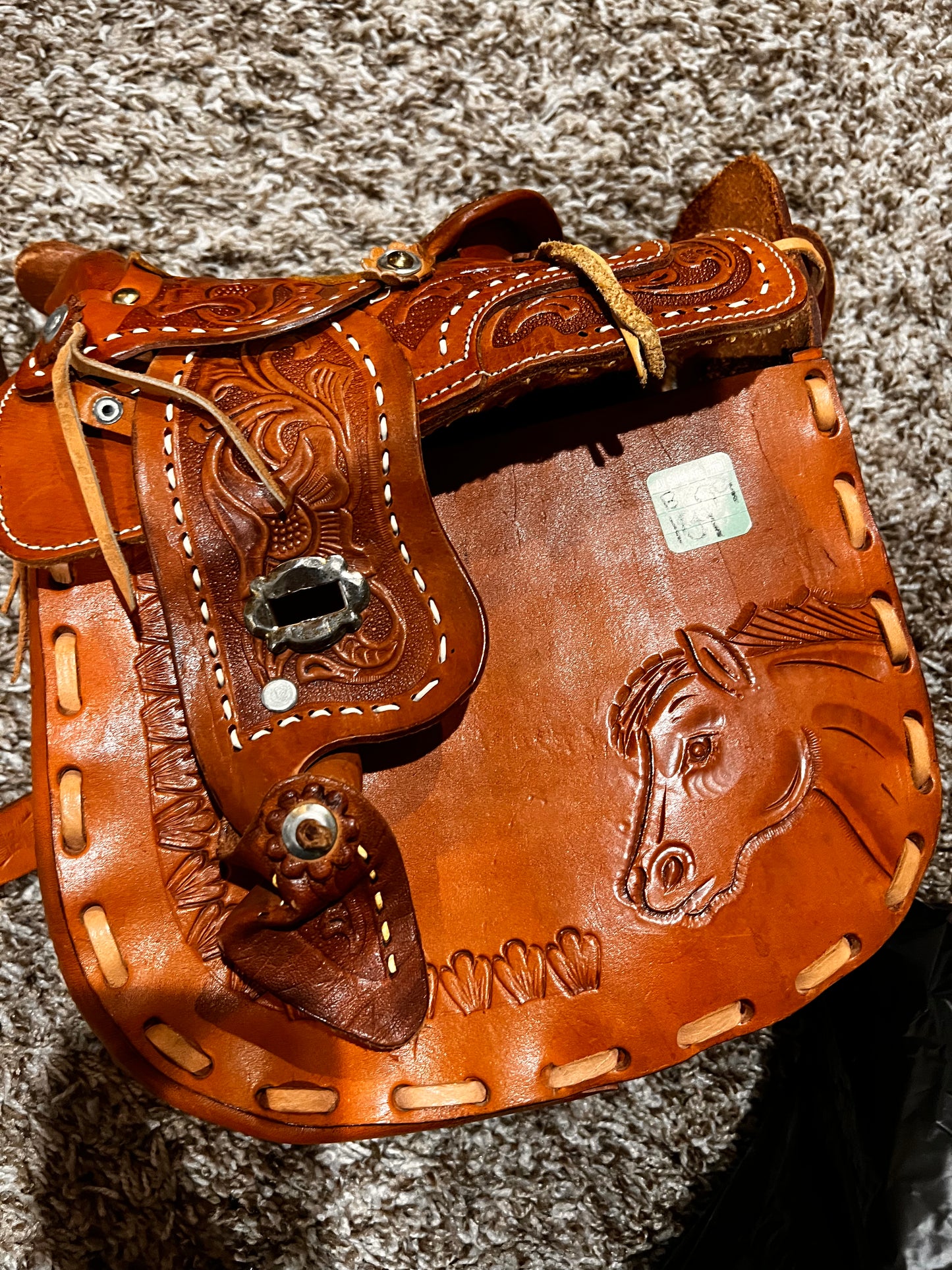 Unique Brown Leather Stamped Novelty Western Cowgirl Cowboy Saddle Purse