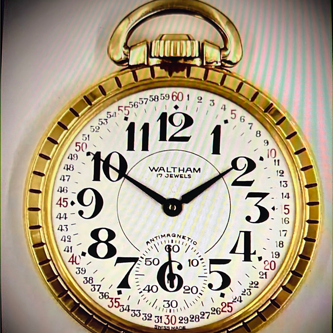 #122 VINTAGE WALTHAM 6431 6445 RAILROAD GRADE Swiss POCKET WATCH 17J 10KRGP